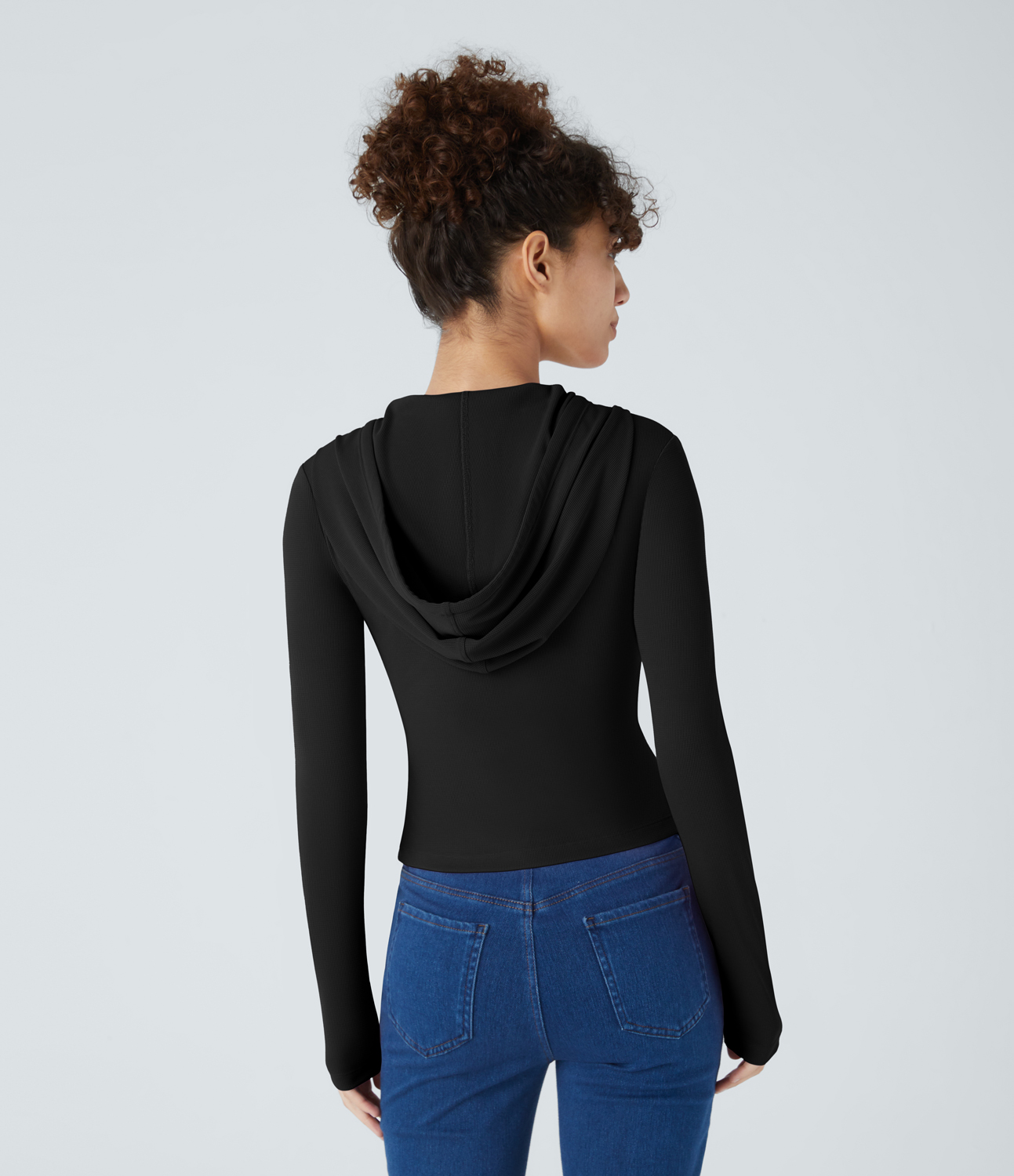 Halara Hooded Drawstring Button Front Long Sleeve Waffle Casual Sweatshirt  - Black - XS 