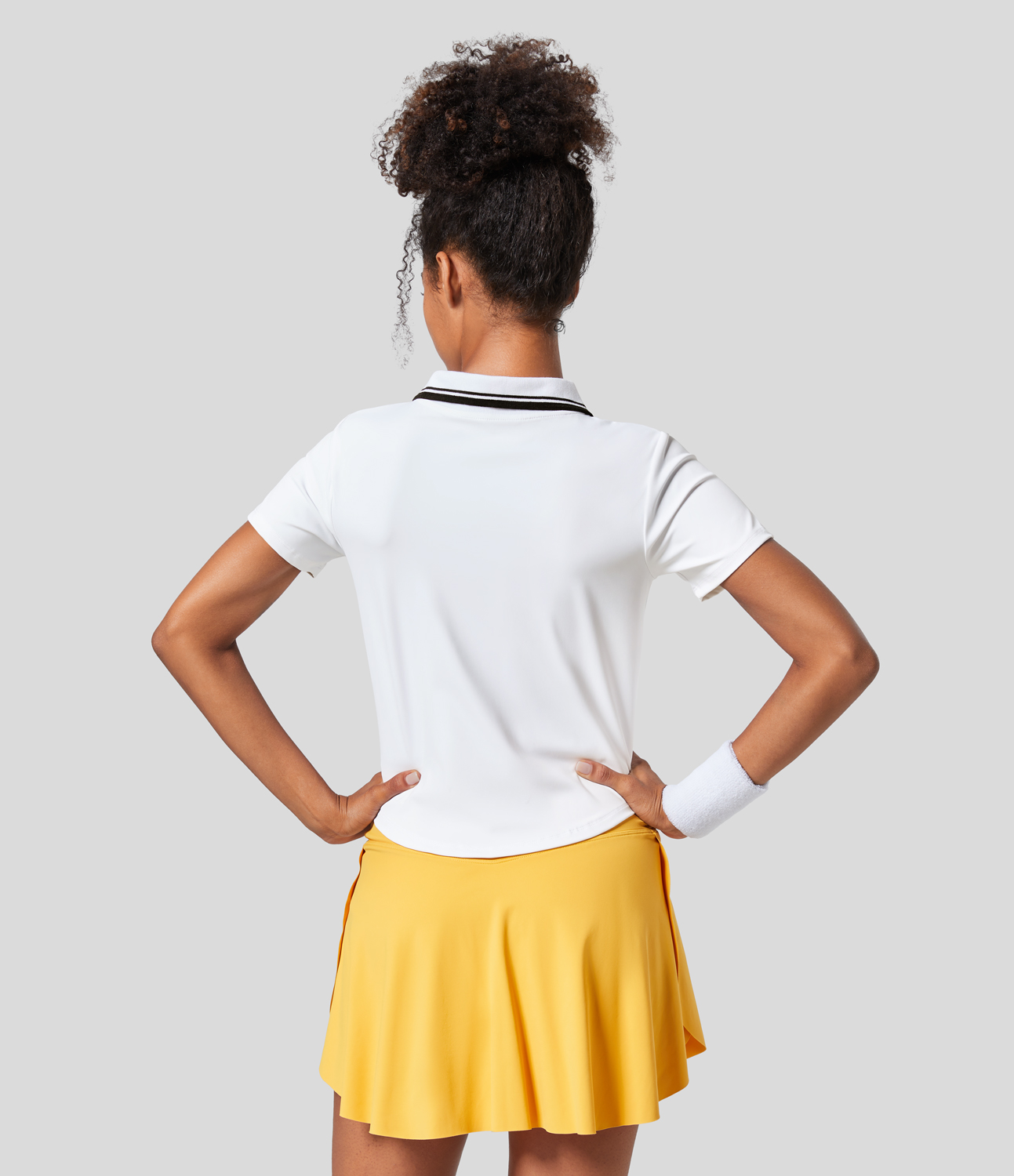 Halara Collared Zipper Short Sleeve Curved Hem Color Block Tennis Sports Top  - White - M 