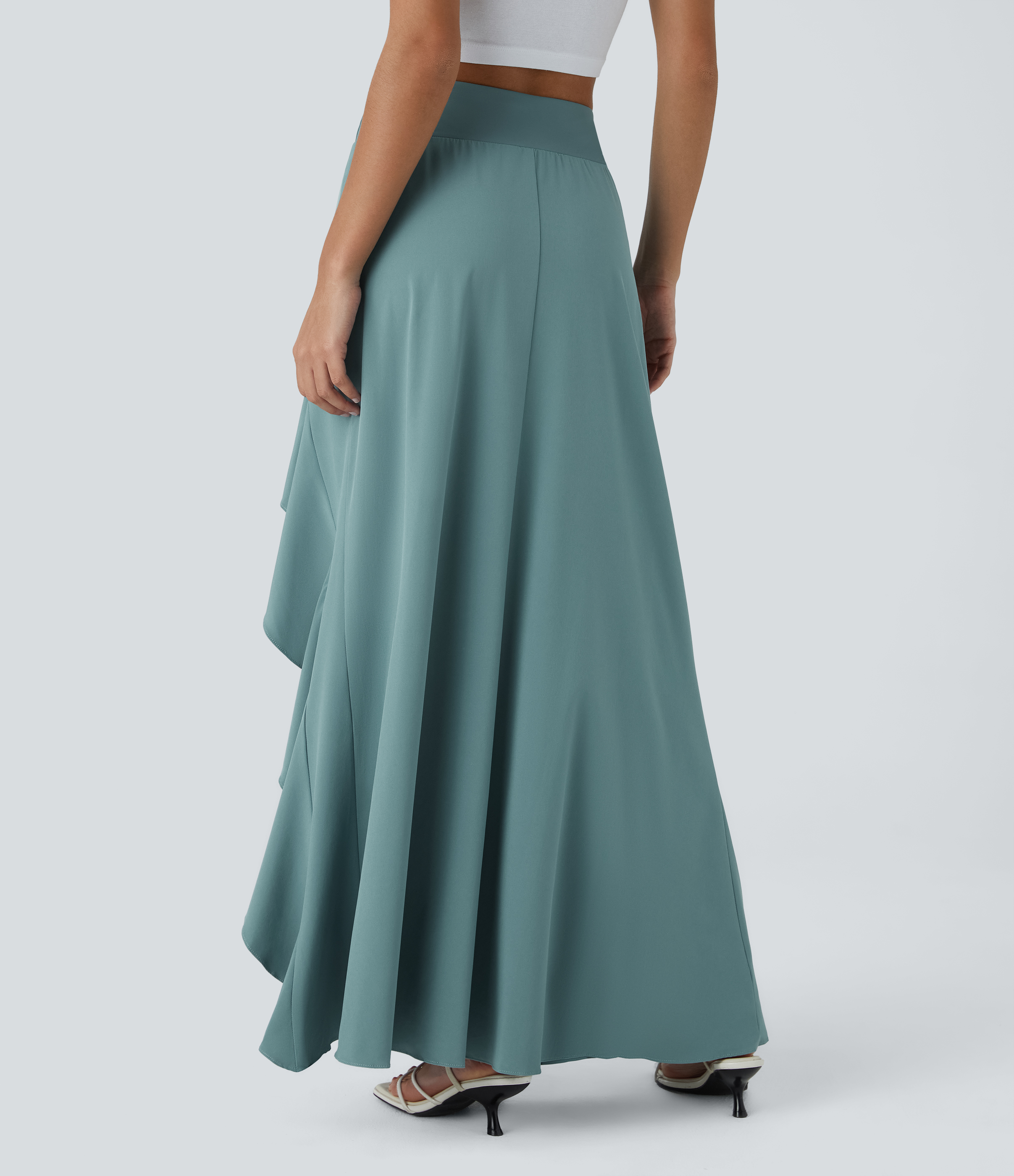 Halara Breezefulв„ў High Waisted Asymmetric Ruffle Trim Split Hem 2-in-1 Maxi Quick Dry Casual Skirt  - Stone Blue - S(regular) 