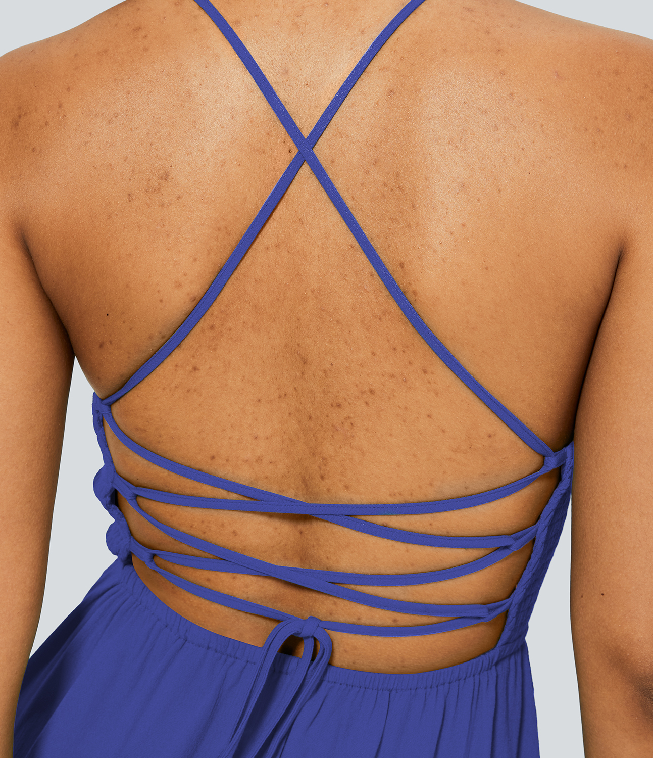 Halara Backless Crisscross Adjustable Strap Shirred Plicated Flowy Mini Linen-Feel Casual Dress Casual Dress - Royal Blue - XL slip dress 