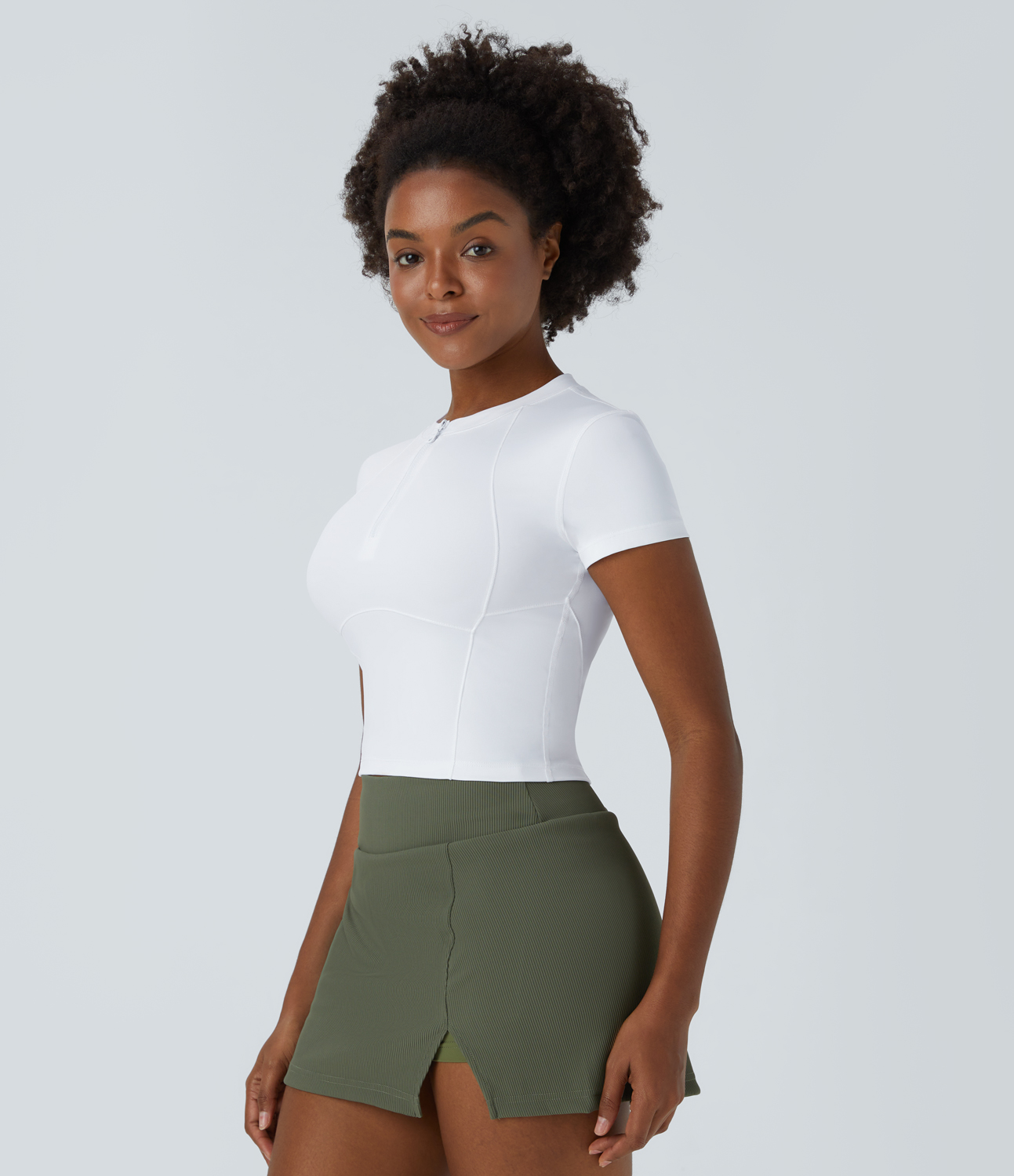 Halara Softlyzeroв„ў Airy Half Zip Short Sleeve Cool Touch Cropped Golf Sports Top  - White - XL 