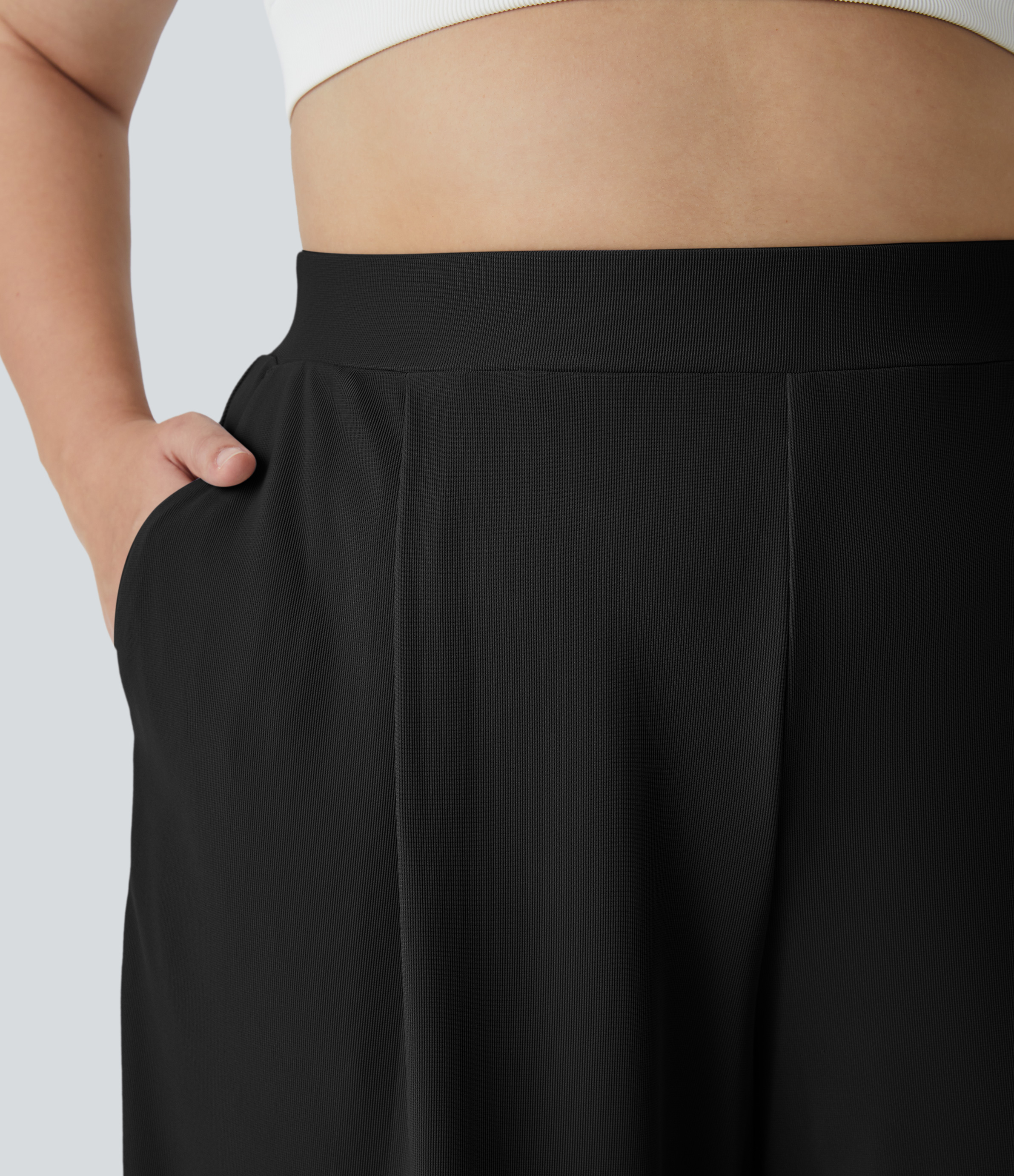 Halara Halara Flexв„ў High Waisted Body Sculpt Waist-Slimming Side Pocket Wide Leg Micro Waffle Plus Size Work Pants  - Black - 2X(regular) 