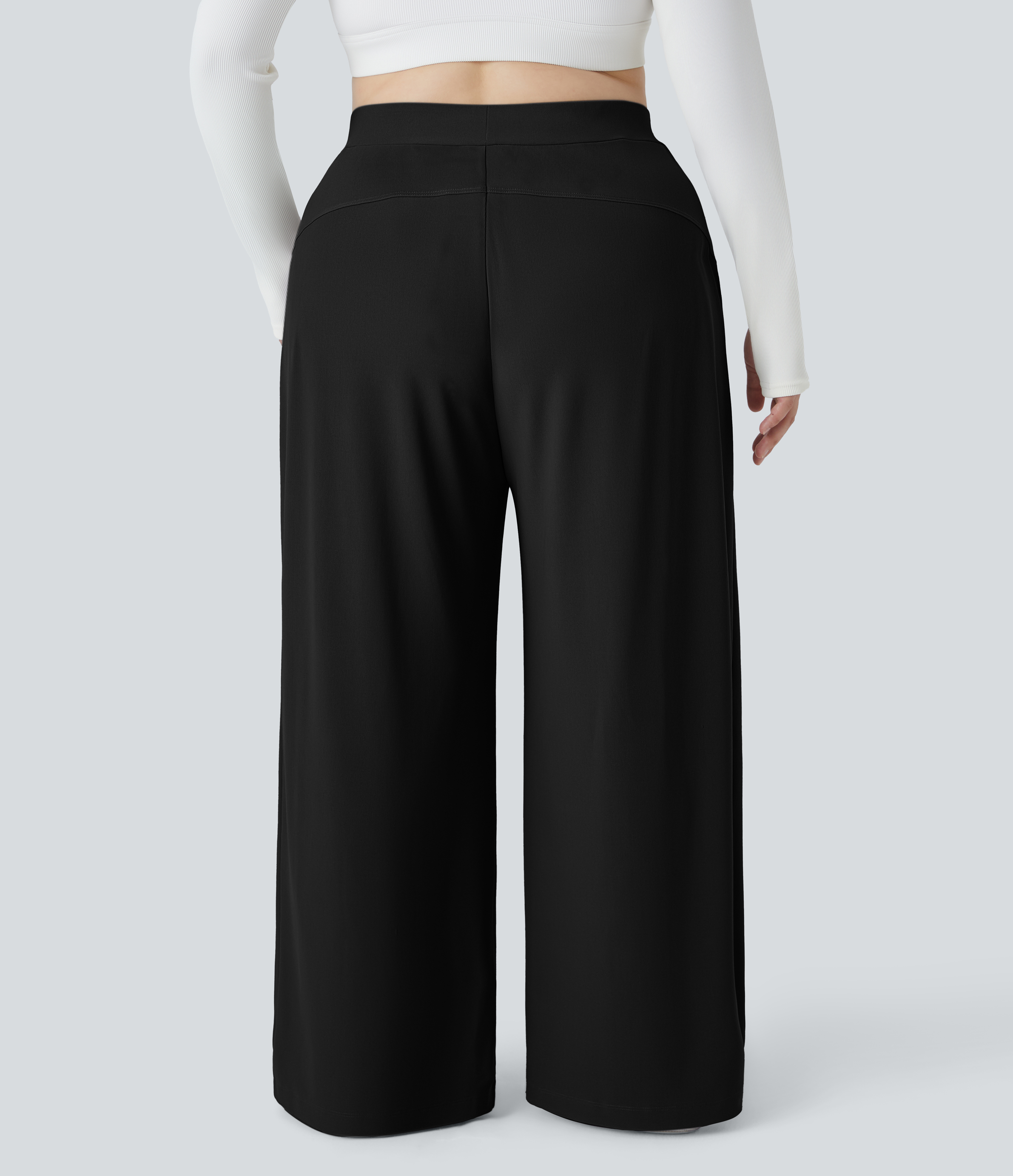 Halara Halara Flexв„ў High Waisted Body Sculpt Waist-Slimming Side Pocket Wide Leg Micro Waffle Plus Size Work Pants  - Black - 2X(regular) 