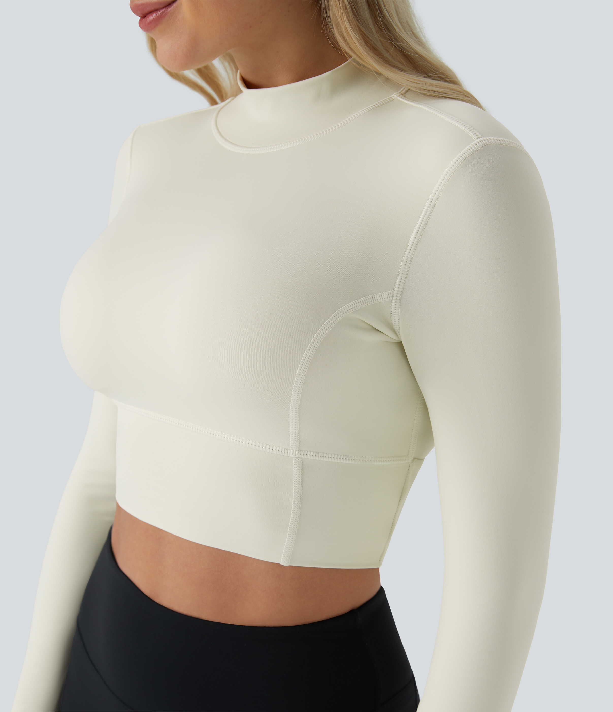 Halara Backless Long Sleeve Cropped Yoga Top Tank Top - Lily White - S golf tops halter top tunic tops sleeveless tops backless top 