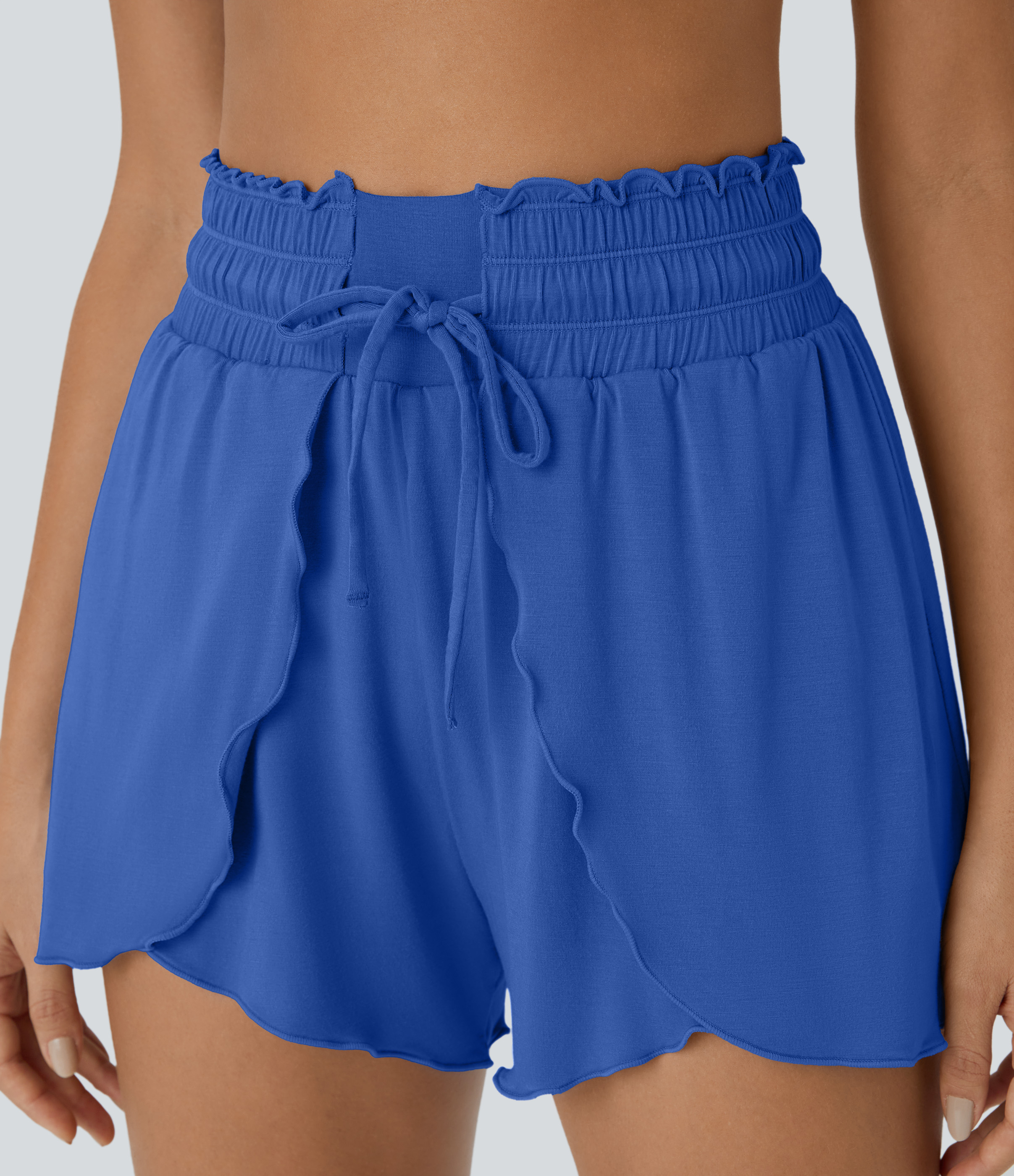 Halara Frill High Waisted Elastic Waistband Drawstring Flowy Stacked Casual Shorts 3