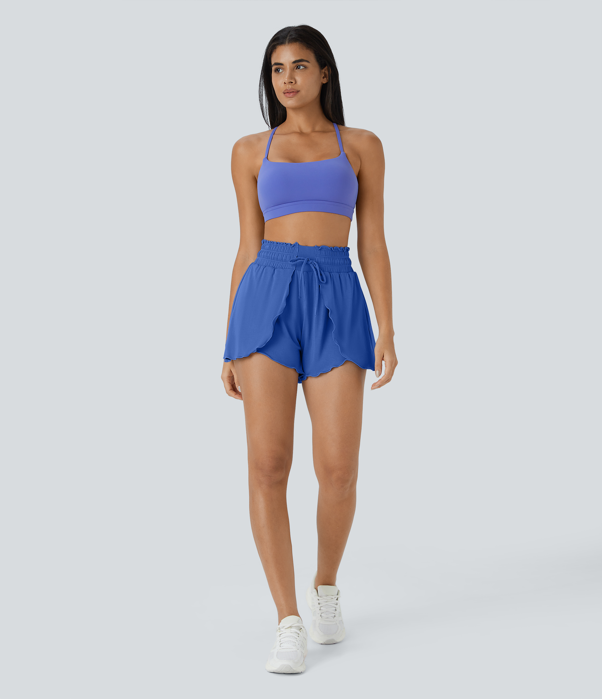 Halara Frill High Waisted Elastic Waistband Drawstring Flowy Stacked Casual Shorts 3