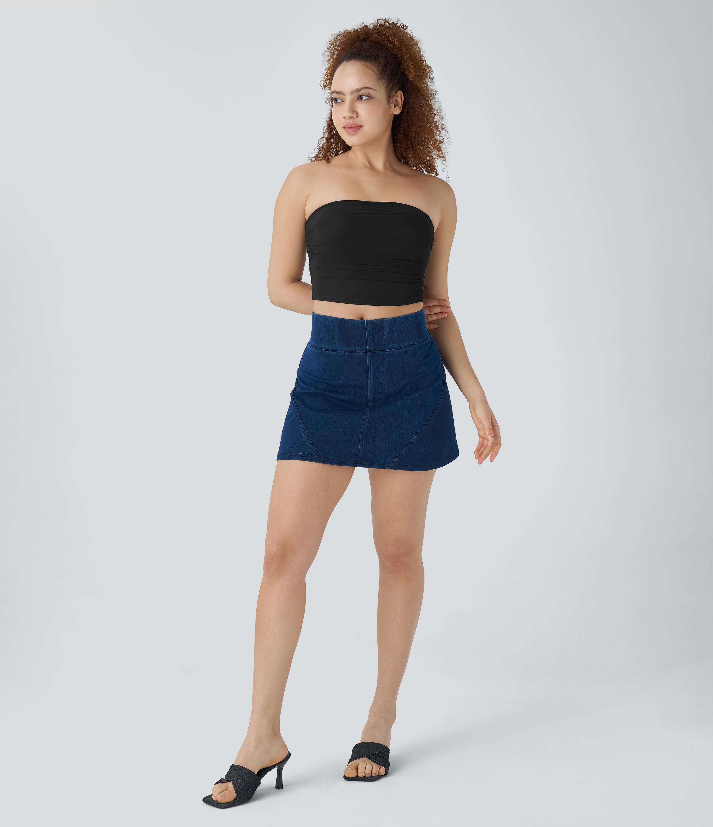 Halara Tube Backless Ruched Contrast Mesh Cropped Casual Top Tank Top - Black - XS golf tops halter top tunic tops sleeveless tops 