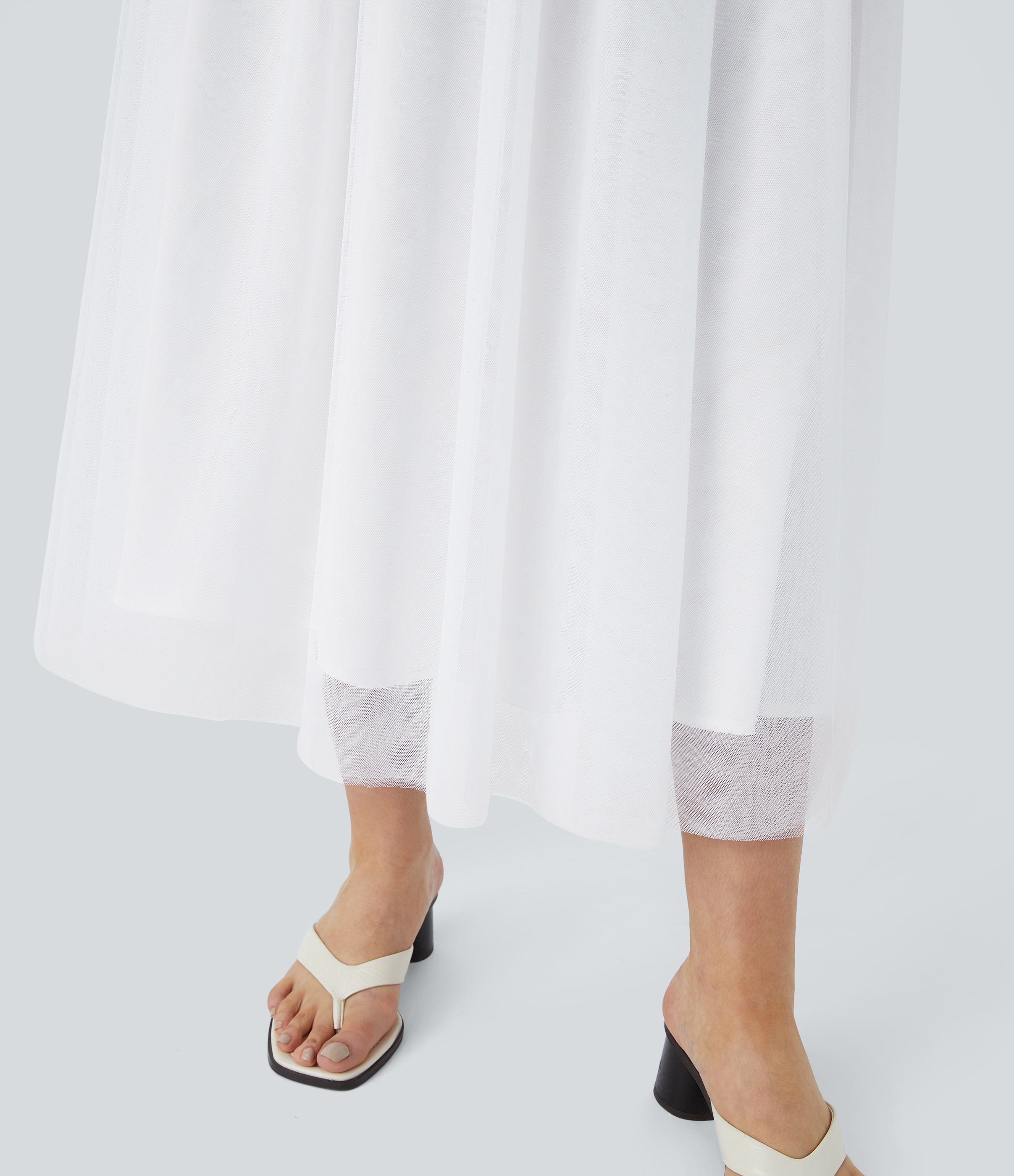 Halara High Waisted Mesh Overlay Flowy Flare Midi Casual Skirt  - White - XL(regular) 