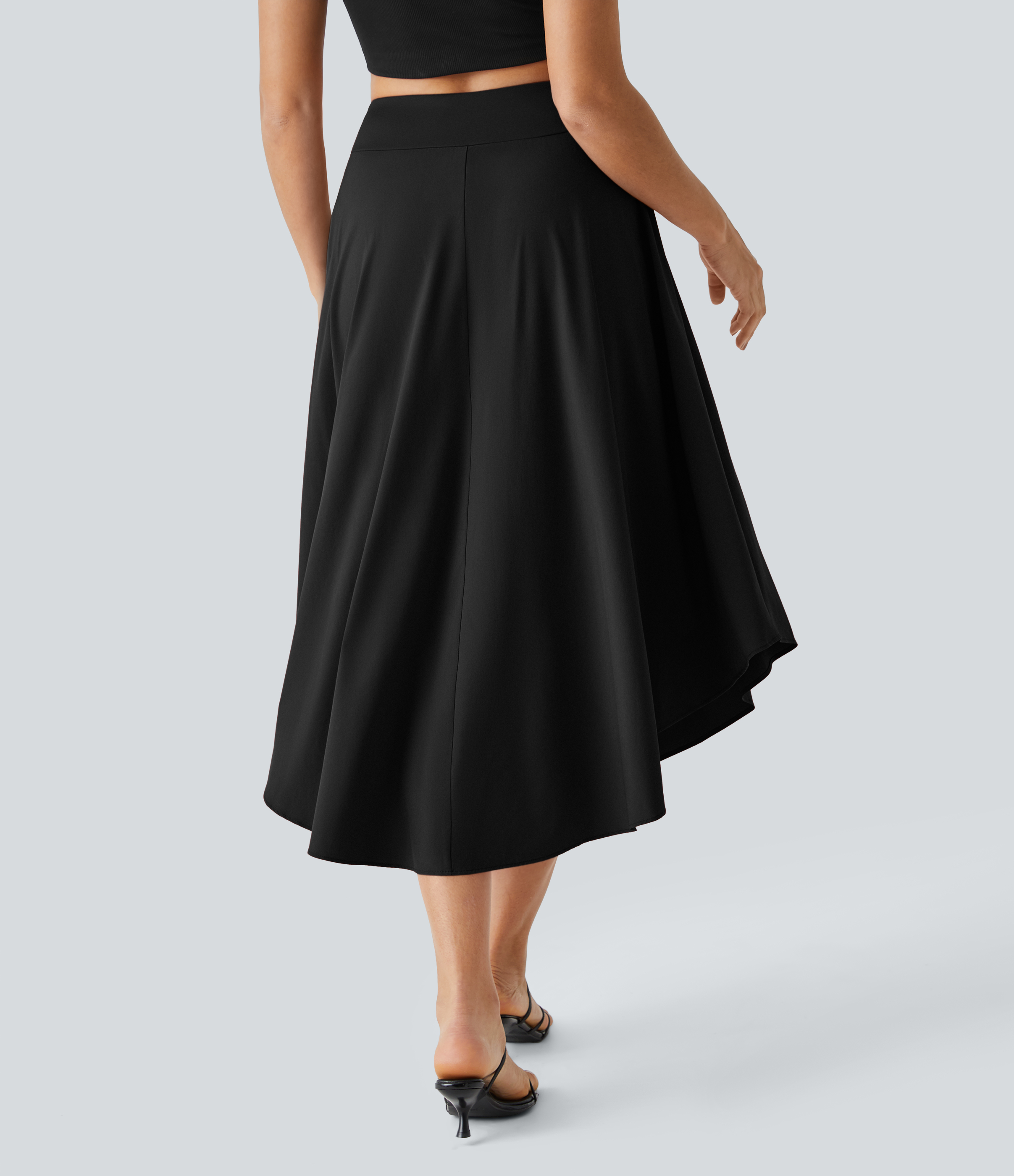 Halara Breezefulв„ў High Waisted Tie Side Split 2-in-1 Curved Hem Flowy Flare Quick Dry Midi Casual Skirt  - Black - M(regular) 