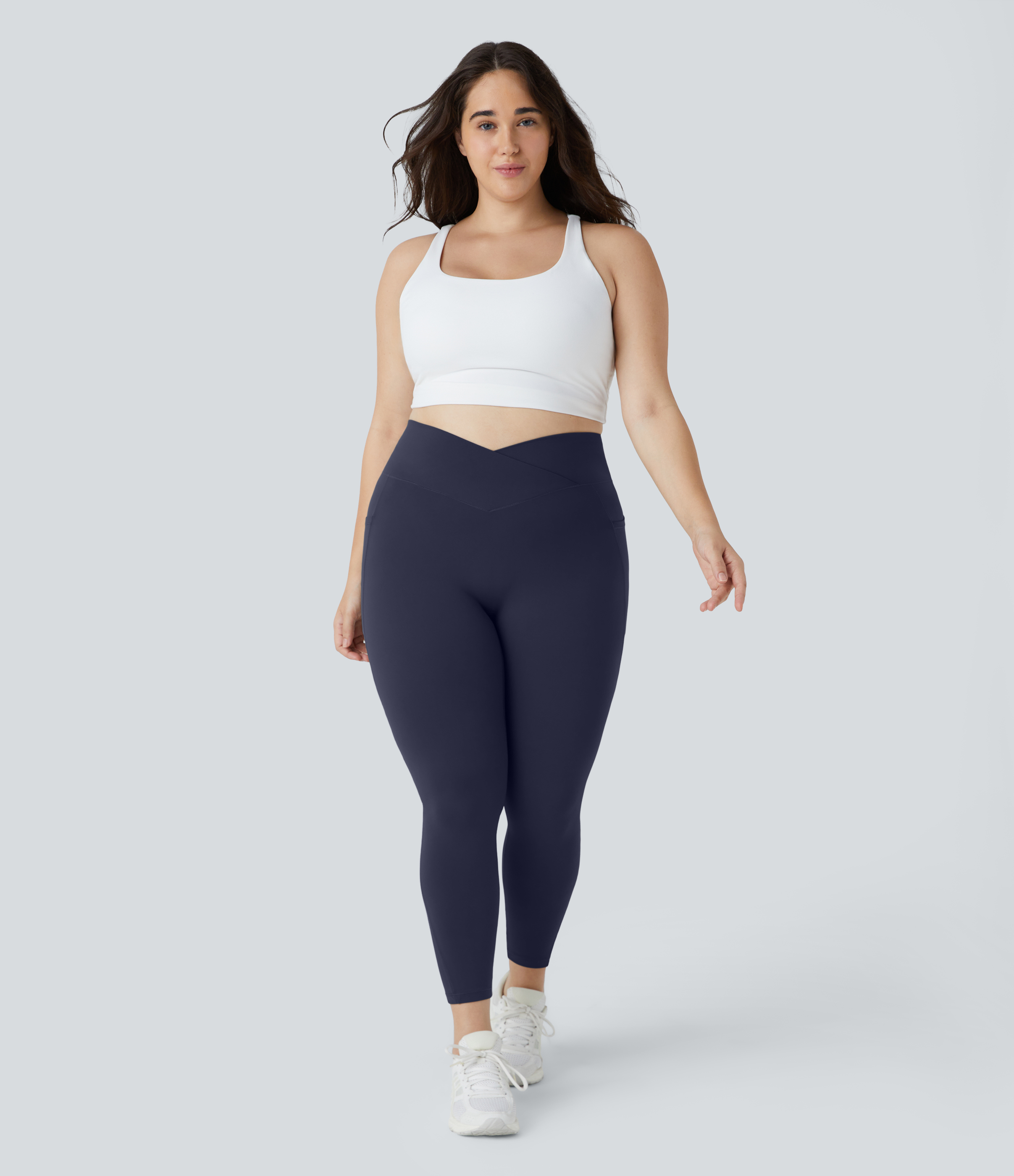 Halara Cloudfulв„ў Fabric High Waisted Crossover Side Pocket Plain Plus Size Full Length Leggings  - Peacoat - 3X 