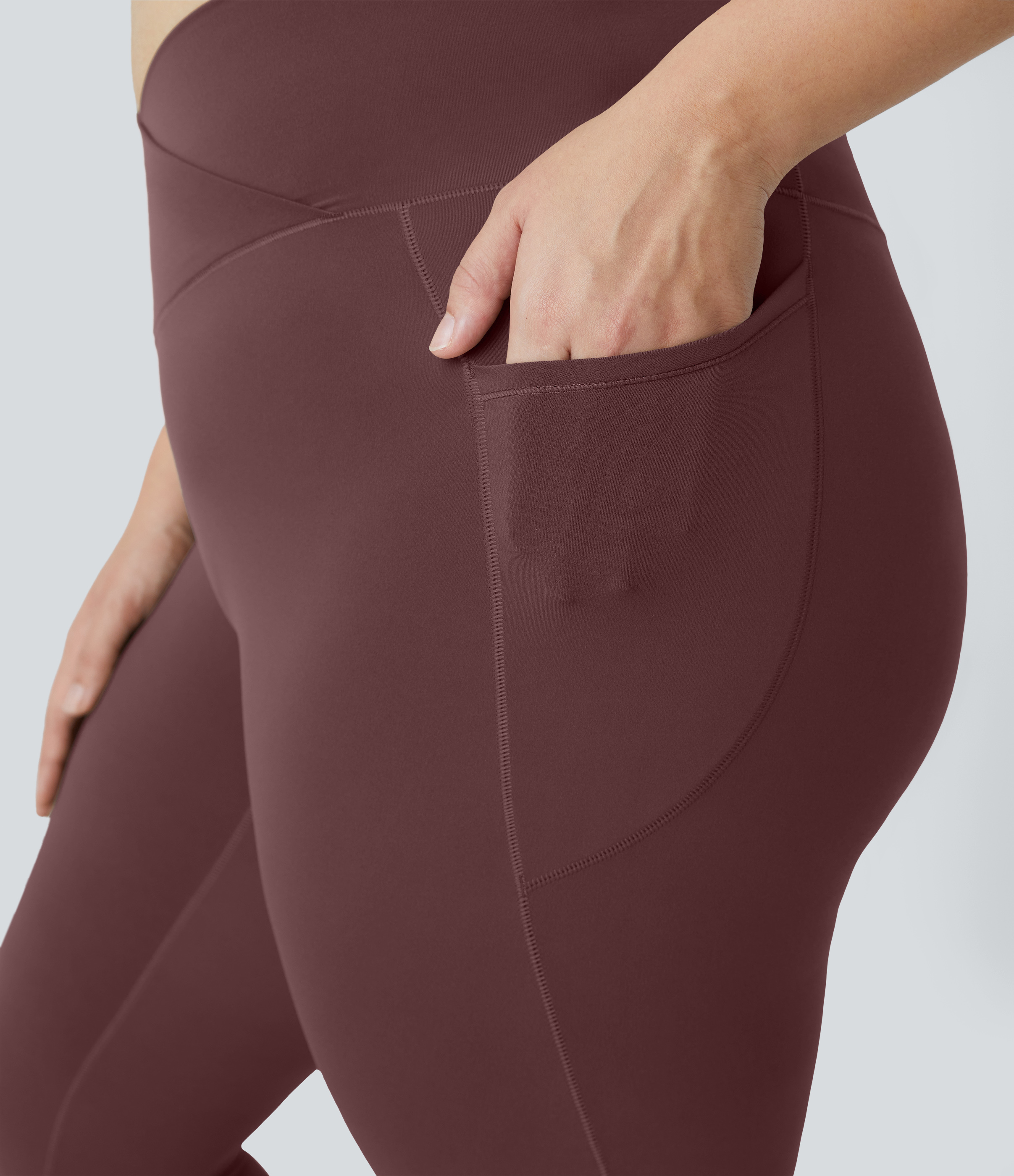 Halara Cloudfulв„ў Fabric High Waisted Crossover Side Pocket Plain Plus Size Full Length Leggings  - Red Mahogany - 3X 