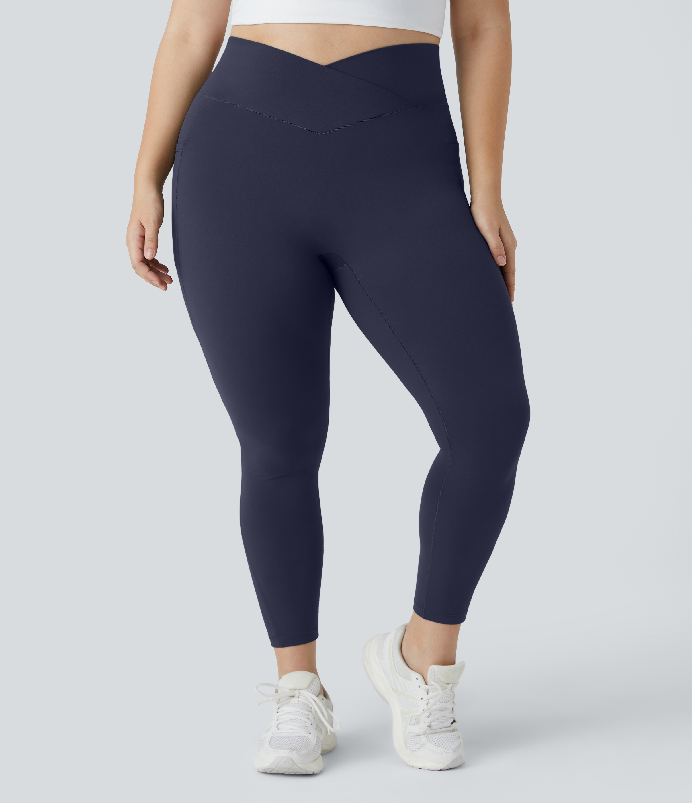 Halara Cloudfulв„ў Fabric High Waisted Crossover Side Pocket Plain Plus Size Full Length Leggings  - Peacoat - 3X 