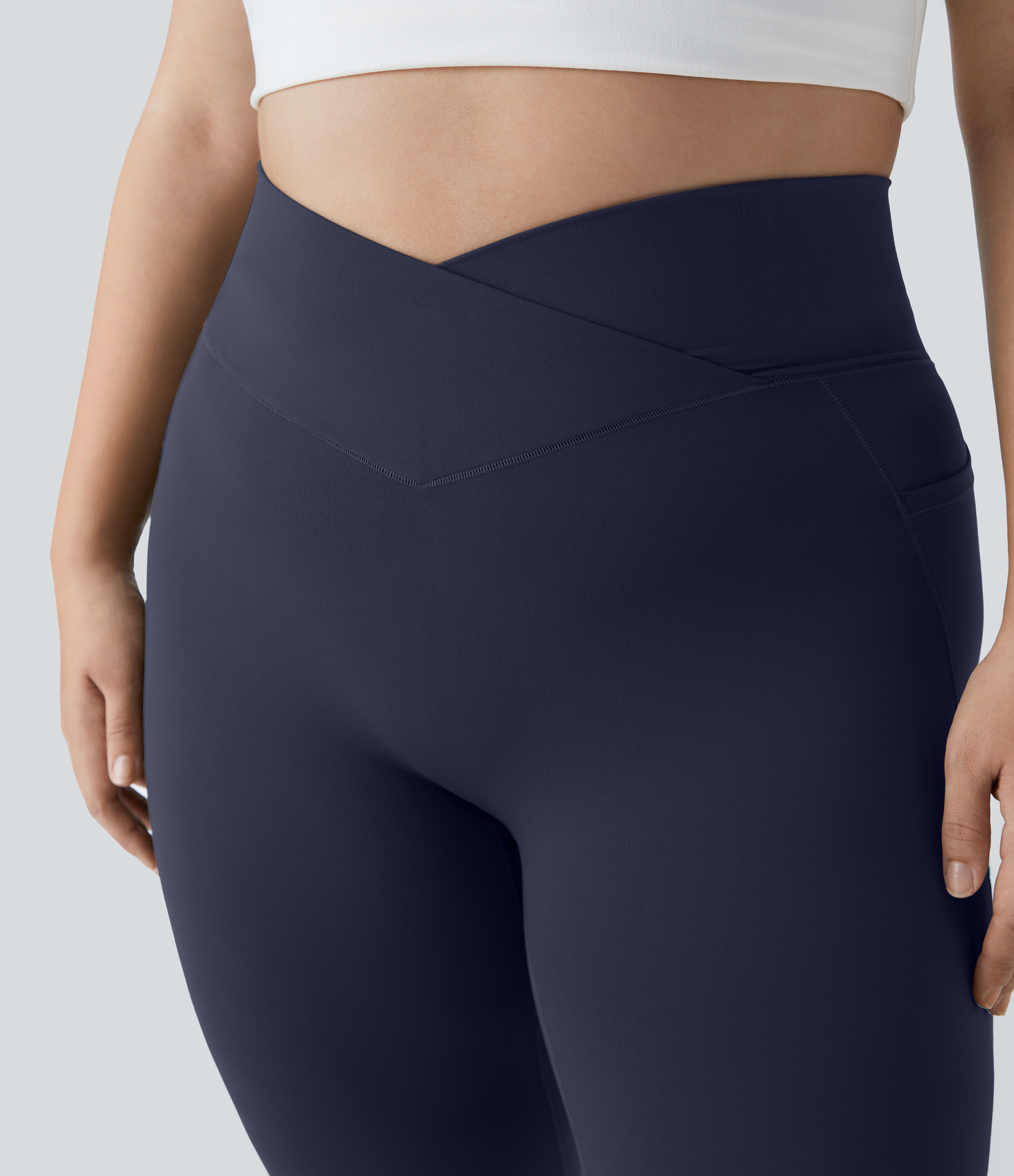 Halara Cloudfulв„ў Fabric High Waisted Crossover Side Pocket Plain Plus Size Full Length Leggings  - Peacoat - 3X 