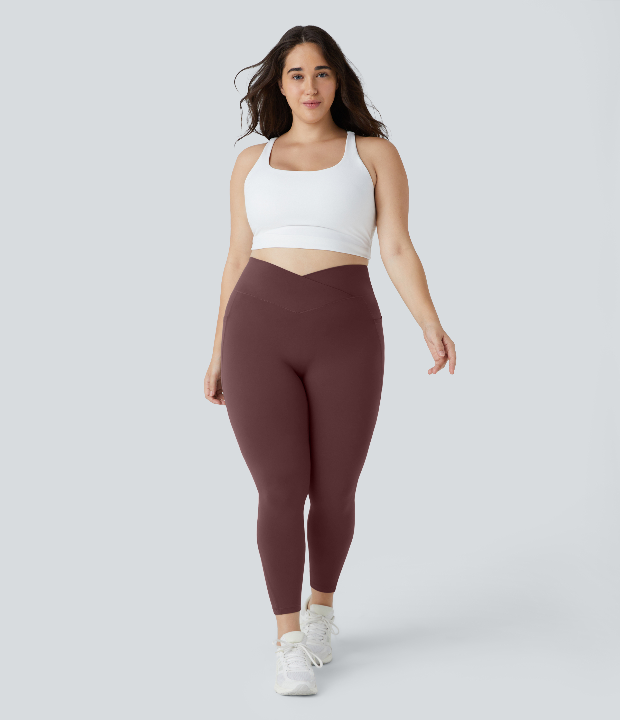 Halara Cloudfulв„ў Fabric High Waisted Crossover Side Pocket Plain Plus Size Full Length Leggings  - Red Mahogany - 3X 