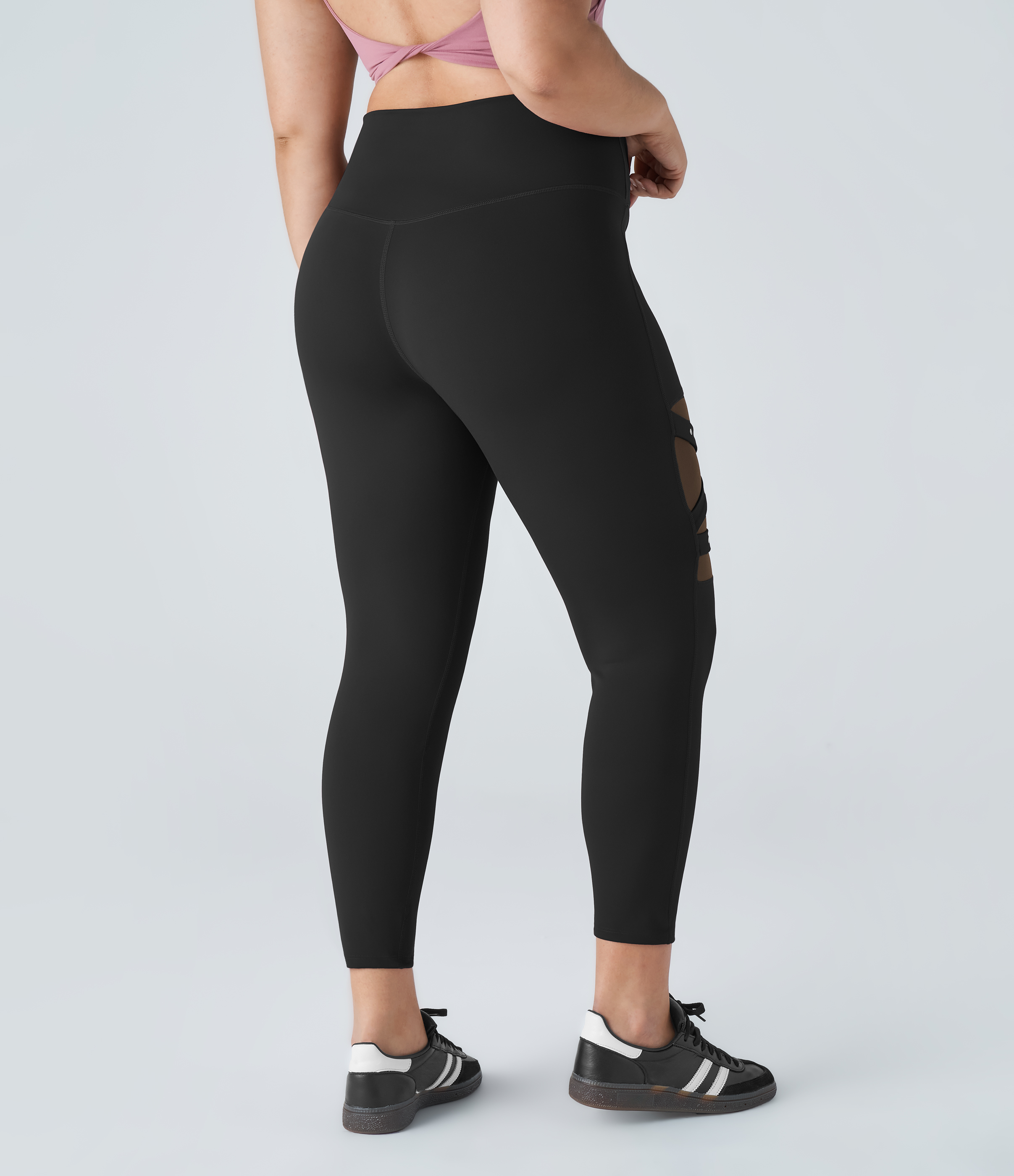 Halara High Waisted Crossover Contrast Mesh Decorative Buckle Yoga Plus Size Leggings  - Black - 2X(7/8) 