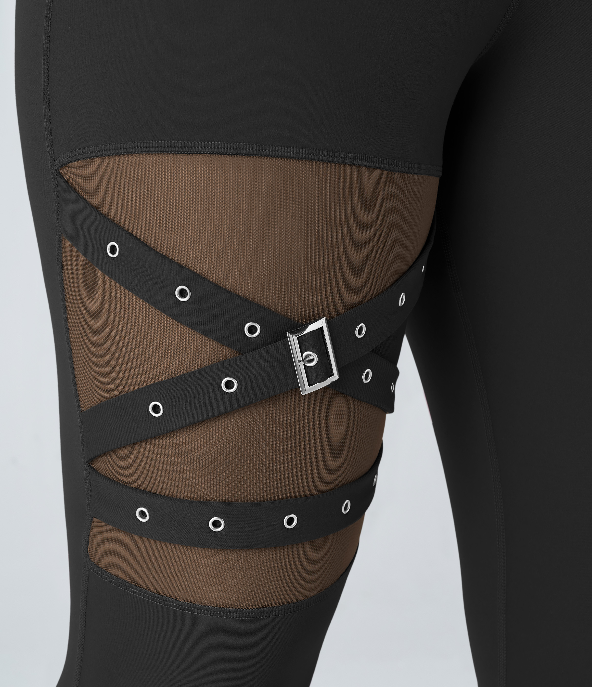 Halara High Waisted Crossover Contrast Mesh Decorative Buckle Yoga Plus Size Leggings  - Black - 2X(7/8) 
