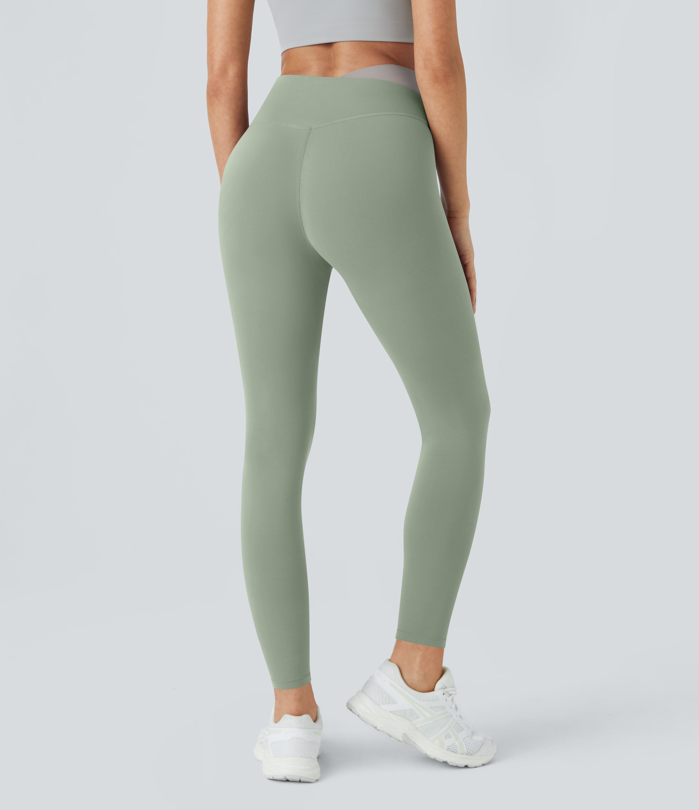 Halara Cloudfulв„ў Fabric Crossover Color Block Leggings  - Asparagus - XL(7/8) gym leggings leggings with pockets leggings with butt lift 