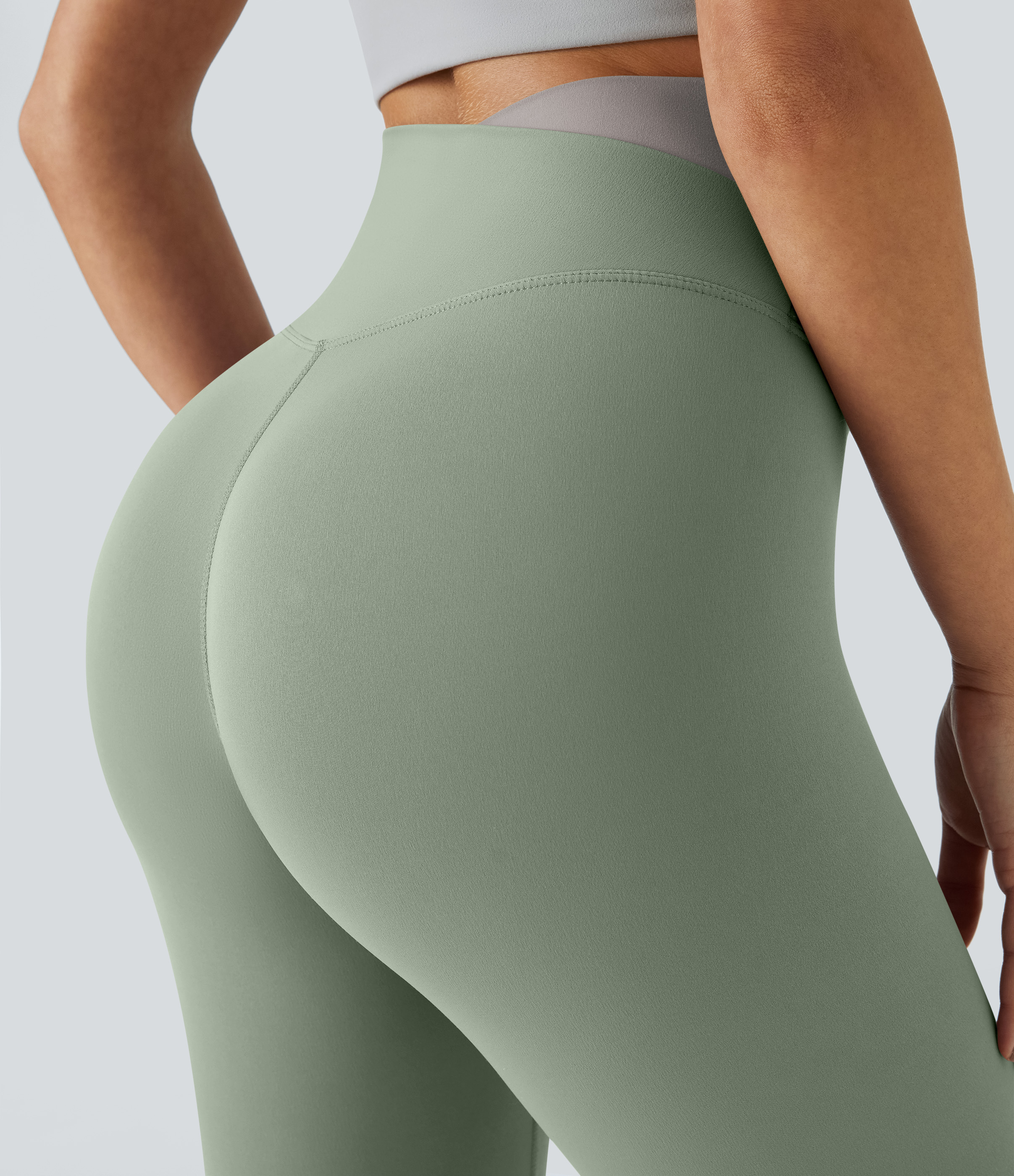 Halara Cloudfulв„ў Fabric Crossover Color Block Leggings  - Asparagus - XL(7/8) gym leggings leggings with pockets leggings with butt lift 