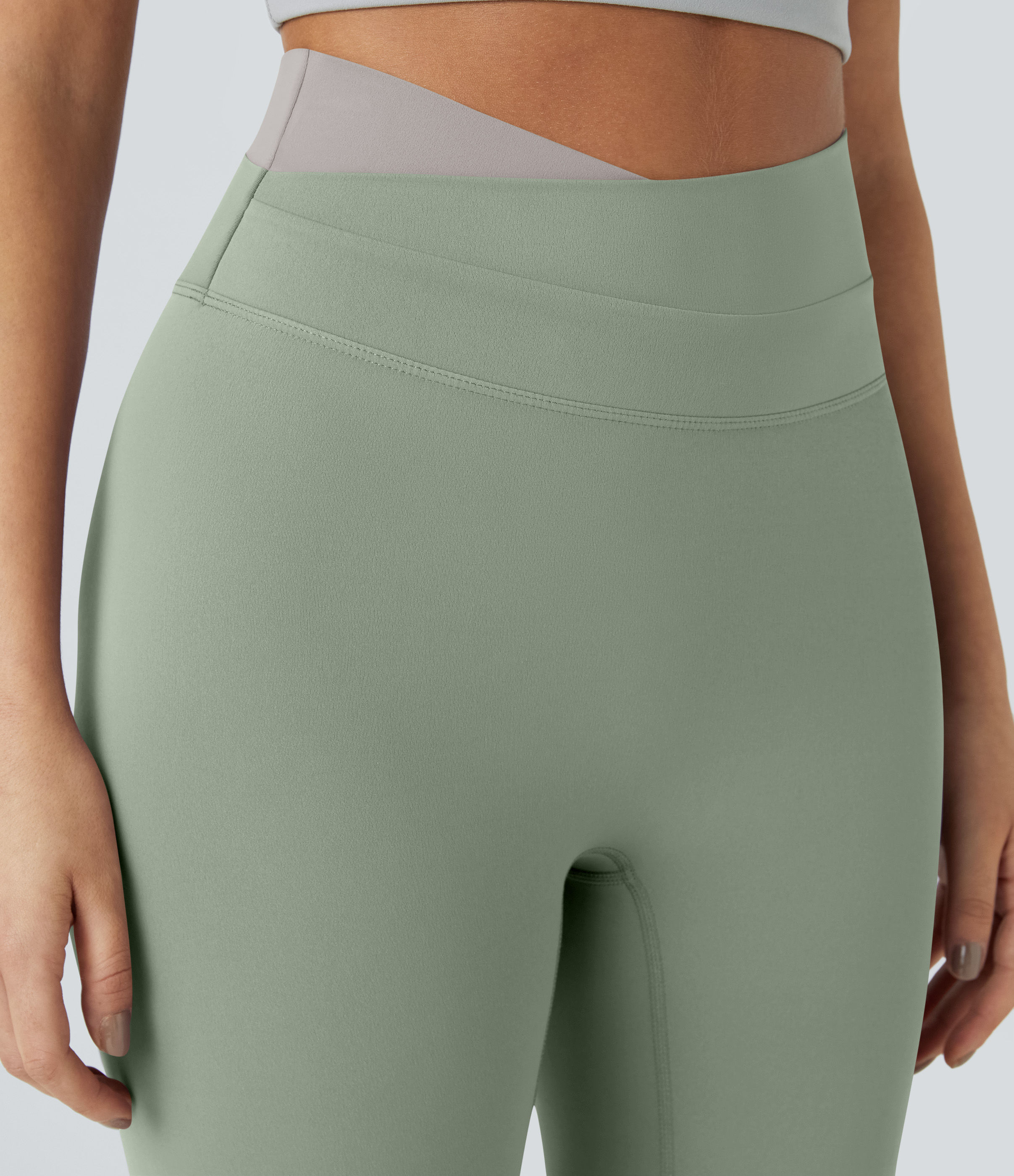 Halara Cloudfulв„ў Fabric Crossover Color Block Leggings  - Asparagus - XL(7/8) gym leggings leggings with pockets leggings with butt lift 