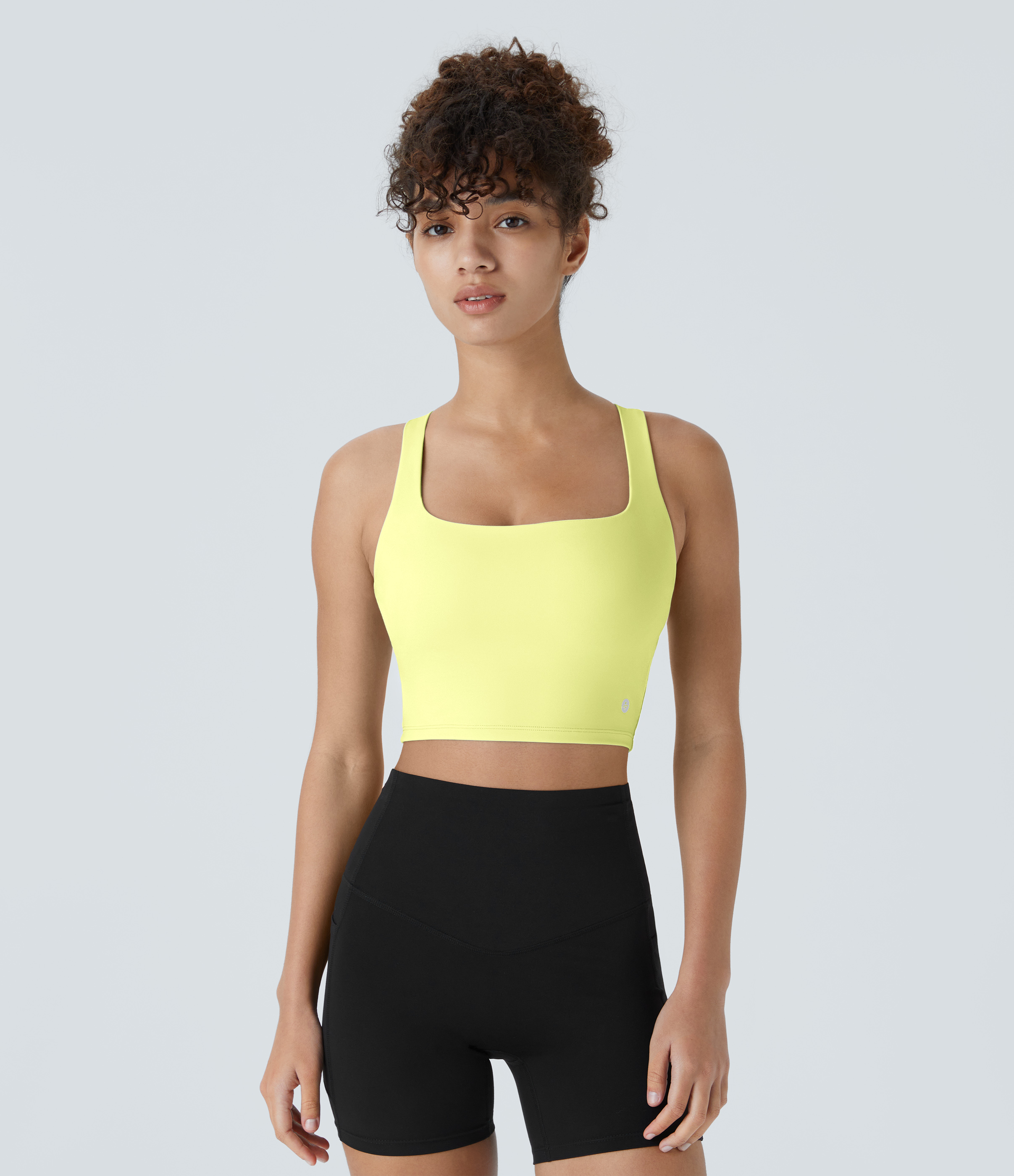 Halara Softlyzeroв„ў Airy Square Neck Backless Crisscross Cropped Cool Touch Yoga Tank Top-UPF50+ Tank Top - Charlock - M golf tops halter top 