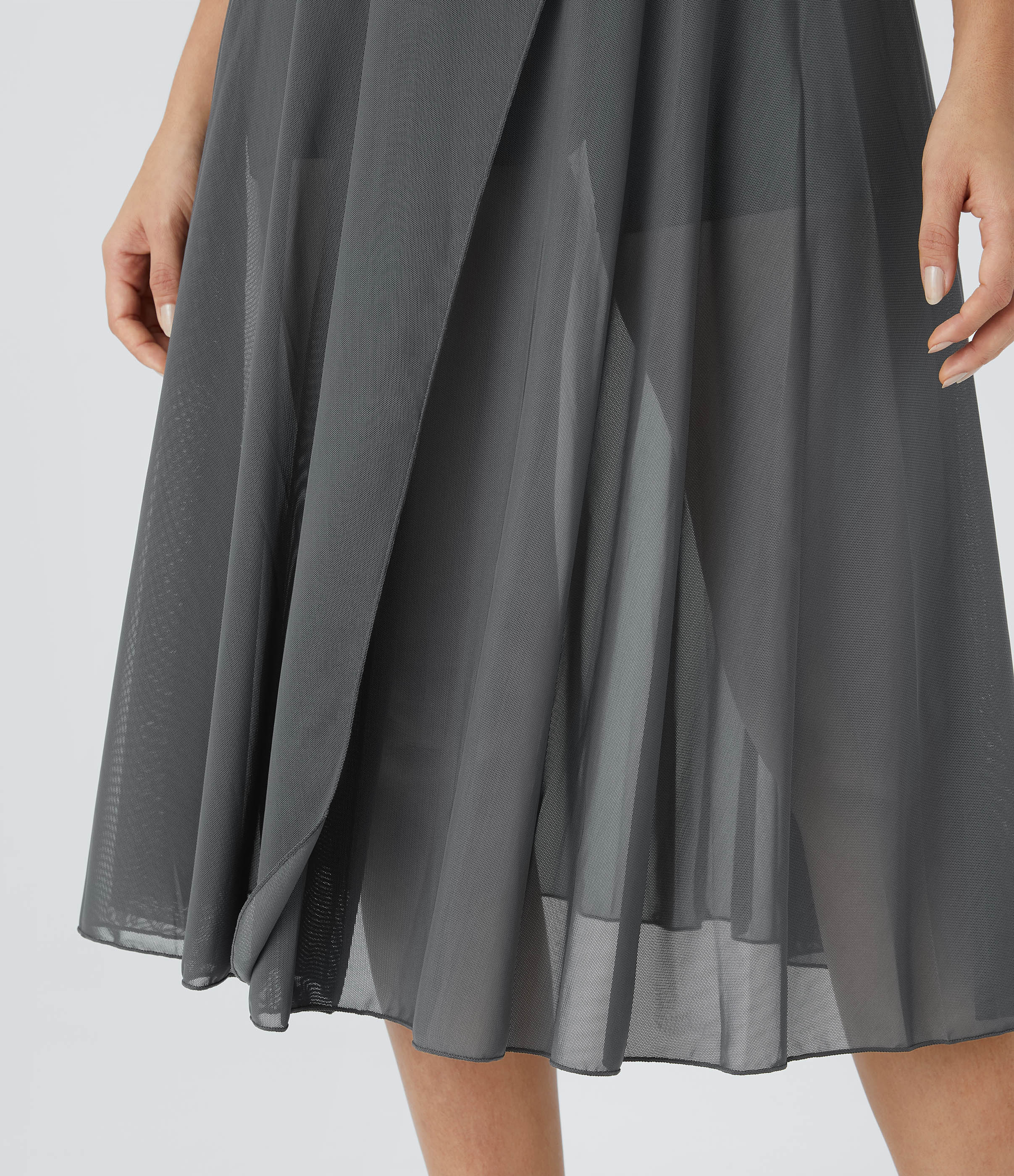 Halara High Waisted Drawstring Contrast Mesh 2-in-1 Side Pocket Flowy Midi Flare Casual Skirt  - Dark Shadow - XL midi skirt a line skirt 