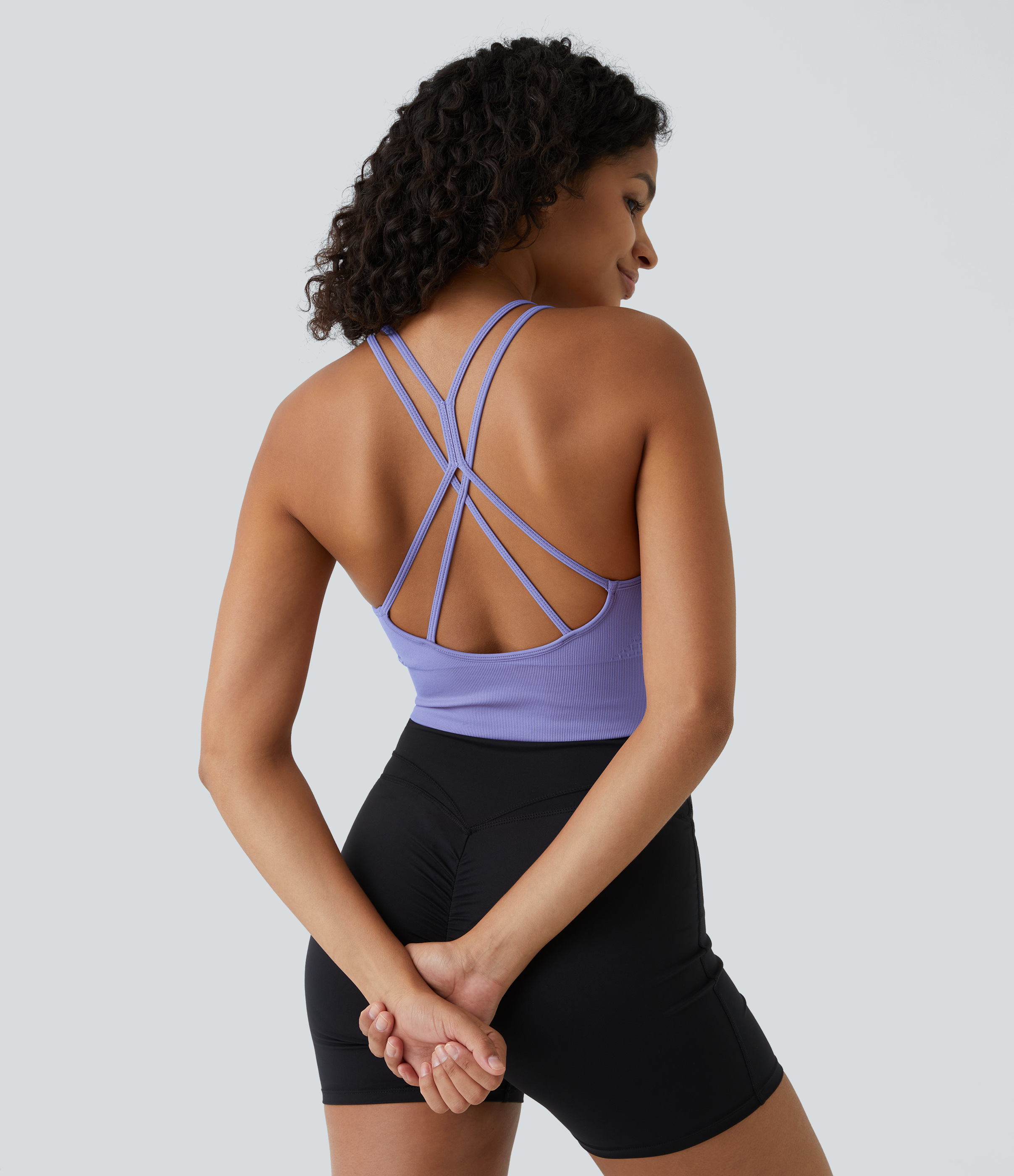 Halara Seamless Flow Low Support Ruched Double Straps Backless Crisscross Sports Bra  - Easter Egg - L push up bra strapless bra backless bra 