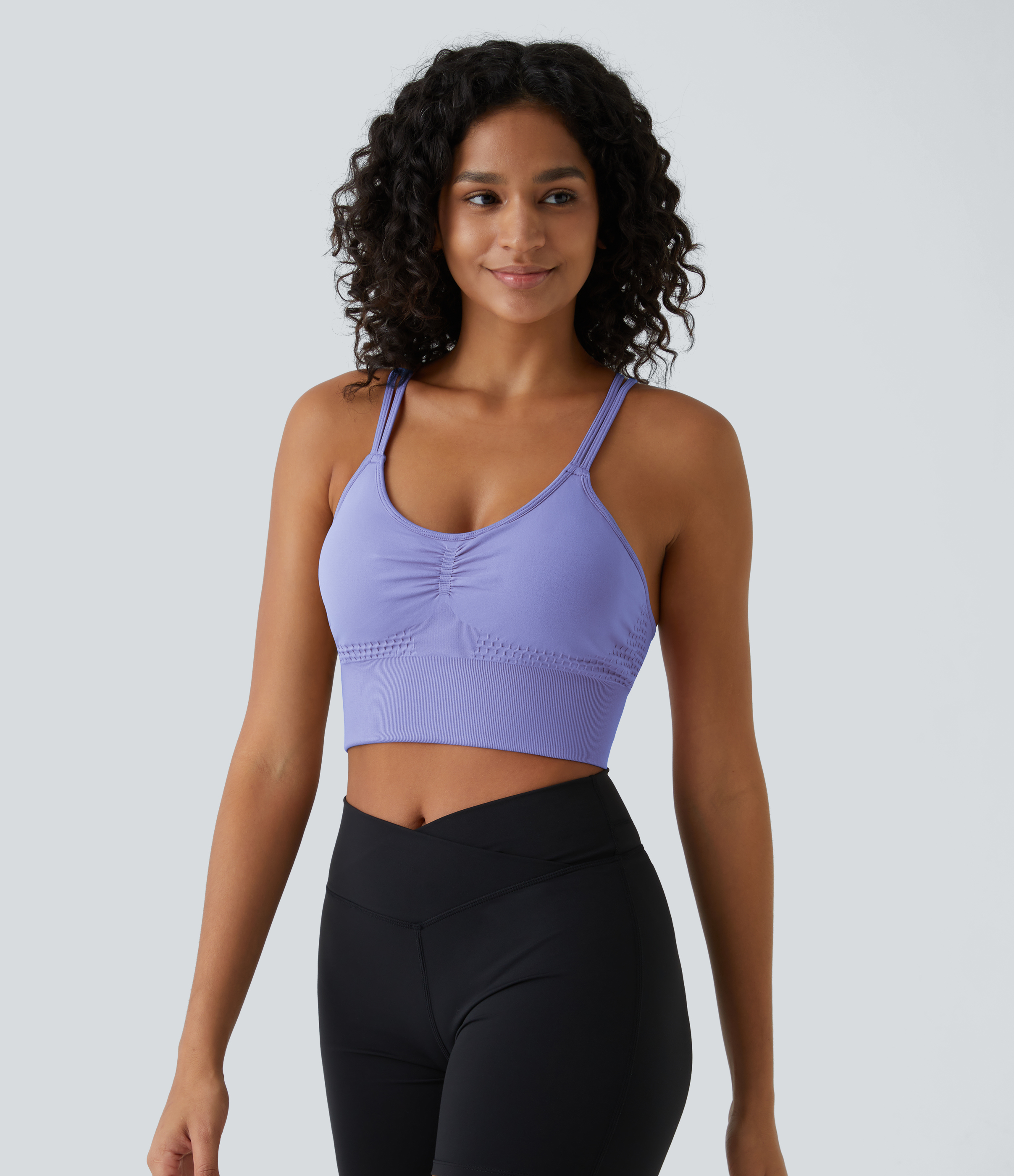 Halara Seamless Flow Low Support Ruched Double Straps Backless Crisscross Sports Bra  - Easter Egg - L push up bra strapless bra backless bra 