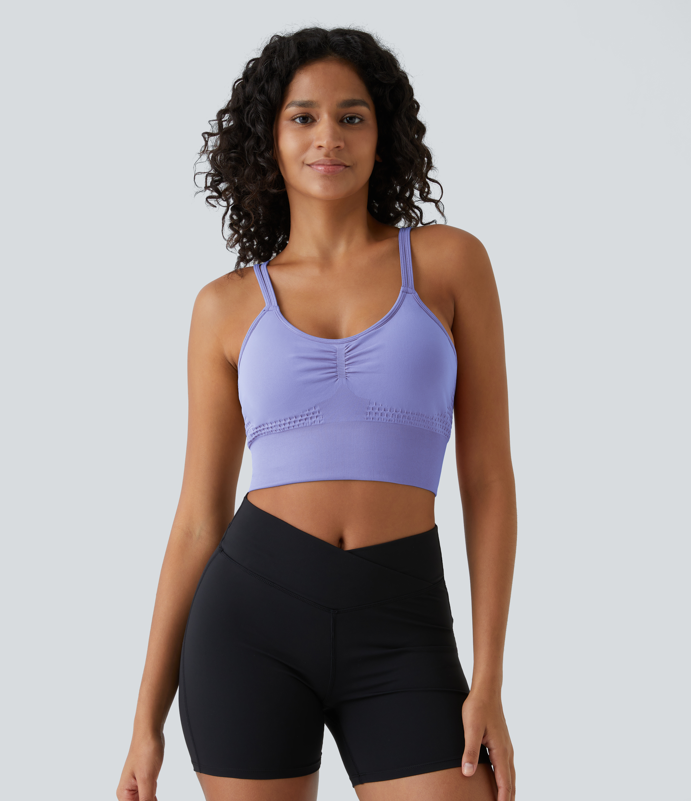 Halara Seamless Flow Low Support Ruched Double Straps Backless Crisscross Sports Bra  - Easter Egg - L push up bra strapless bra backless bra 
