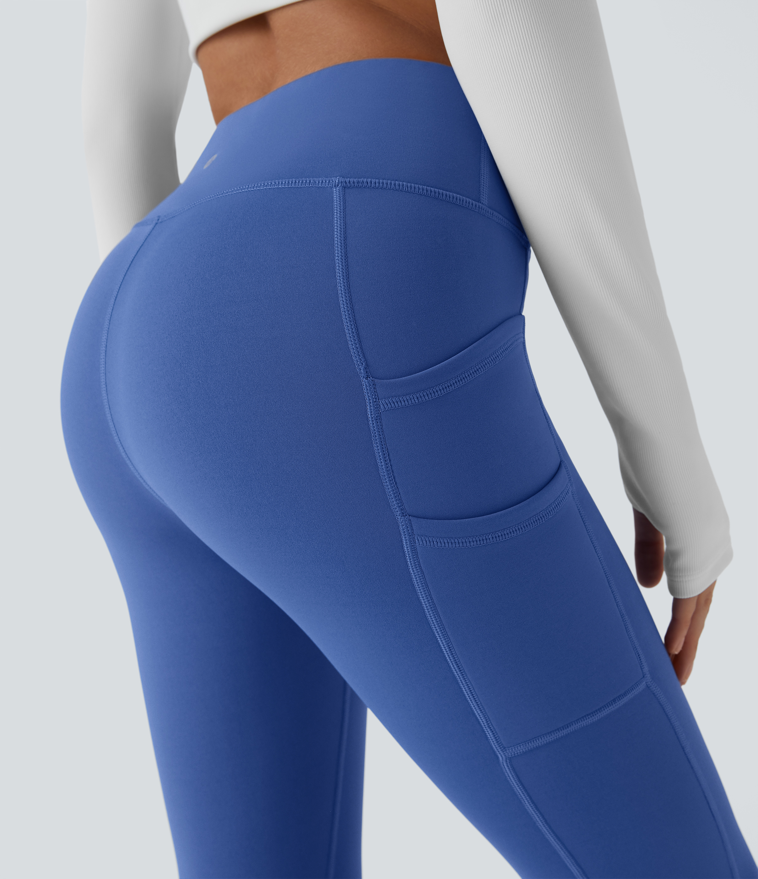 Halara Softlyzeroв„ў Plush Thermal High Waisted Double Pockets 7/8 Yoga Leggings  - Deep Sapphire Blue - L(7/8) gym leggings 