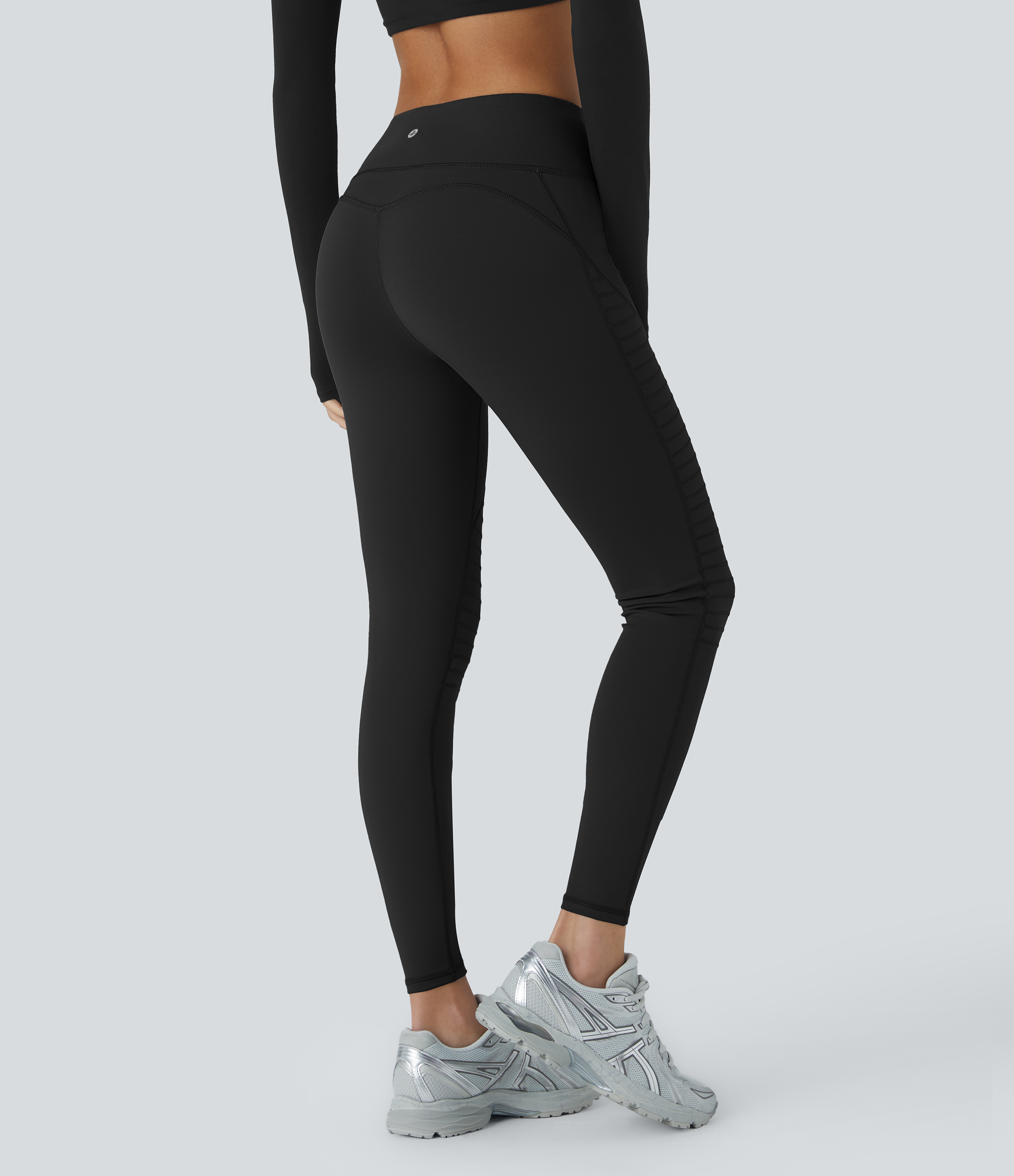 Halara Mid Rise Top-stitching 7/8 Casual Moto Leggings  - Black - XS(7/8) gym leggings leggings with pockets leggings with butt lift 