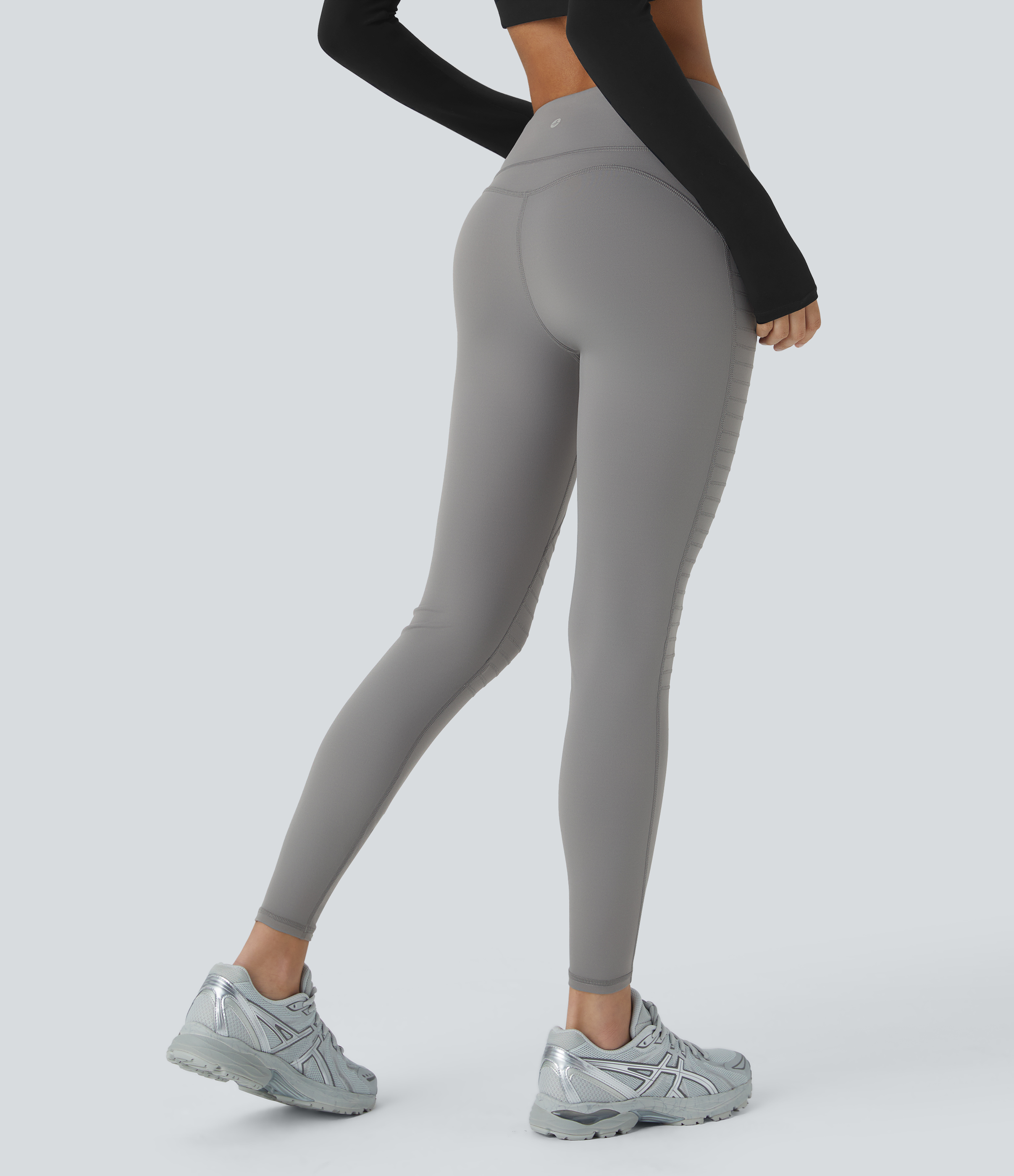 Halara Mid Rise Top-stitching 7/8 Casual Moto Leggings  - Silent Storm - L(7/8) gym leggings leggings with pockets leggings with butt lift 