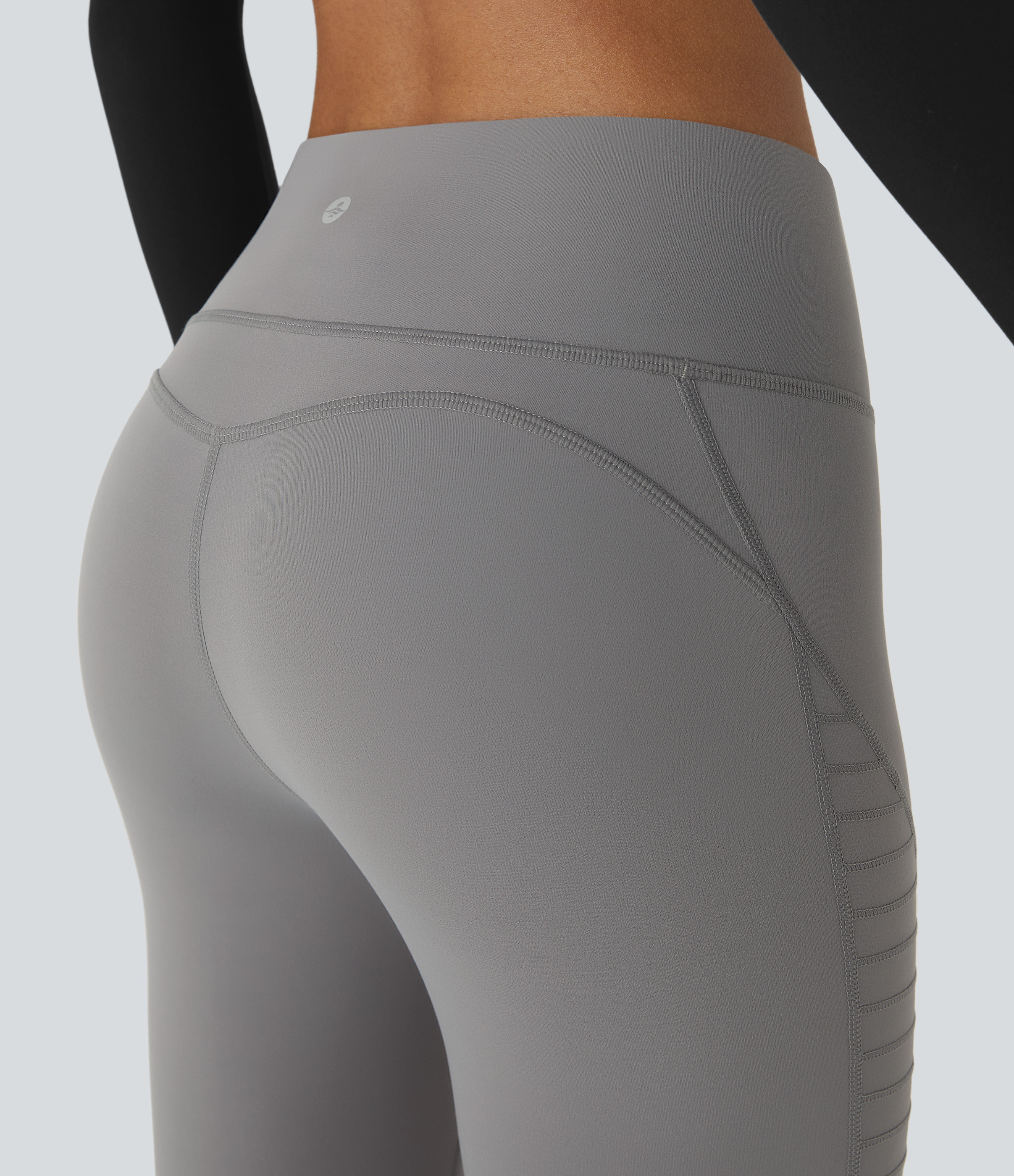 Halara Mid Rise Top-stitching 7/8 Casual Moto Leggings  - Silent Storm - L(7/8) gym leggings leggings with pockets leggings with butt lift 