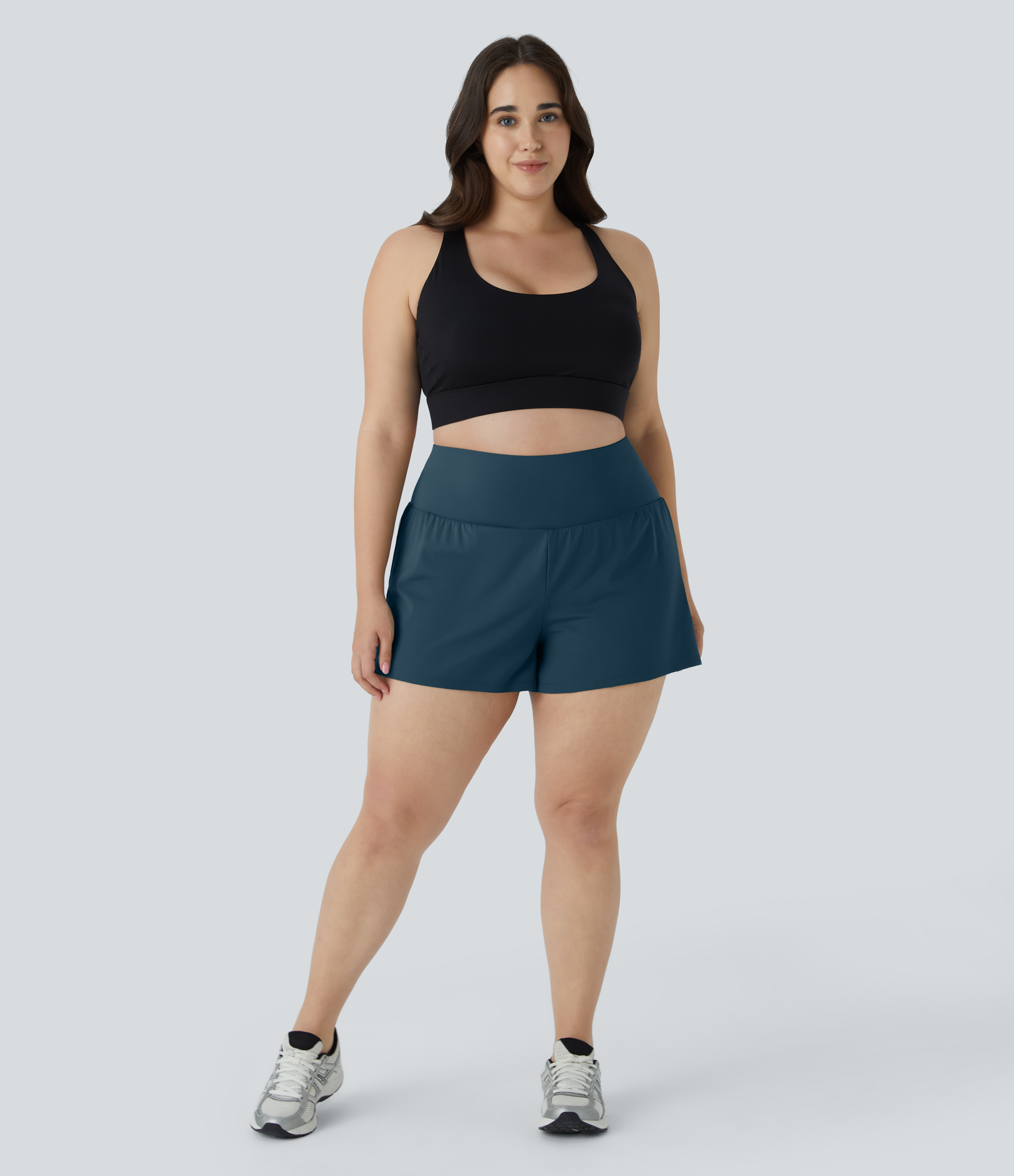 Halara Back Pocket Plus Side Hidden Pocket 2-in-1 Gym Plus Size Shorts 3.5``  - Majolica Blue - 4X 