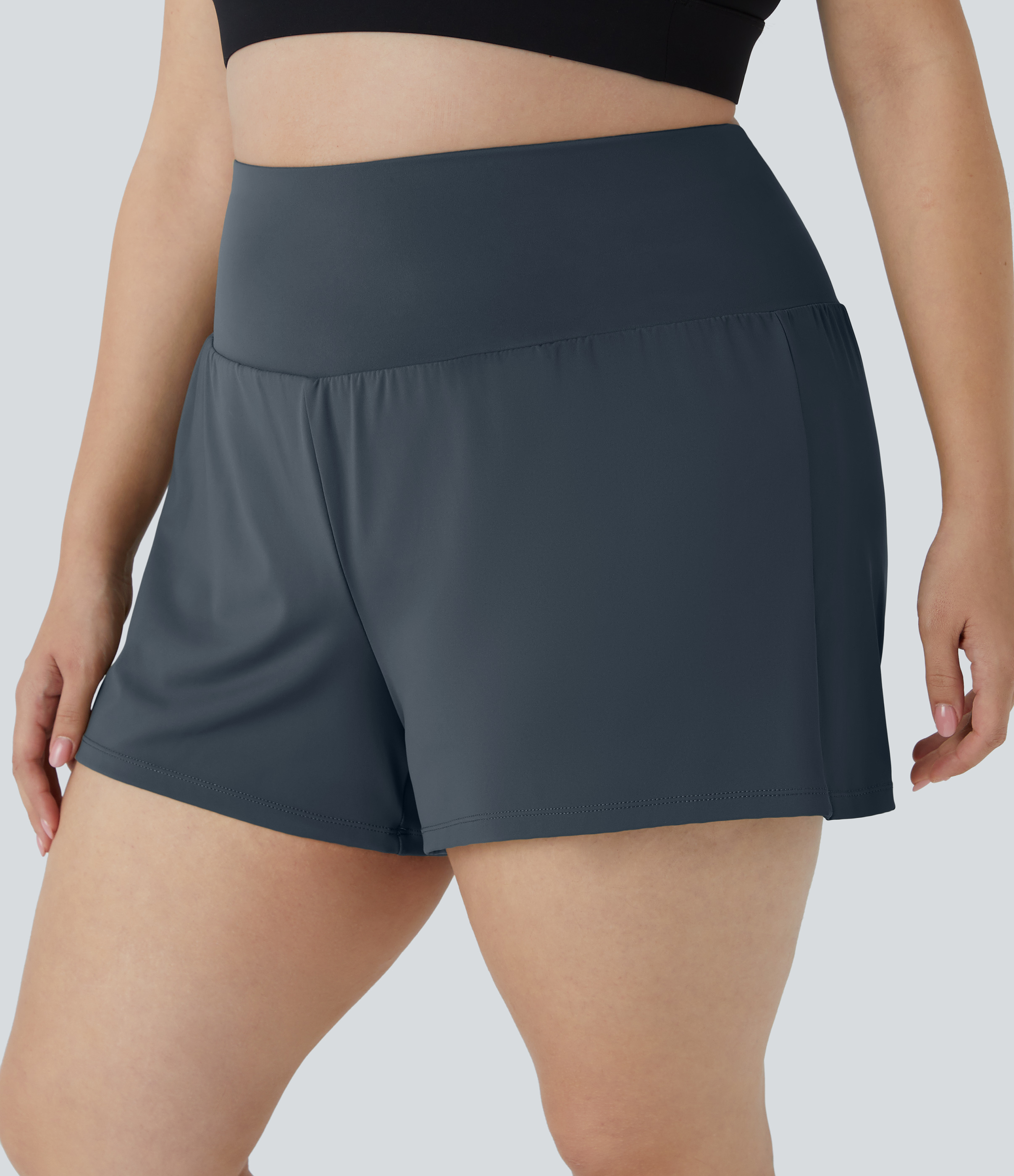 Halara Back Pocket Plus Side Hidden Pocket 2-in-1 Gym Plus Size Shorts 3.5``  - Mood Indigo - 3X 