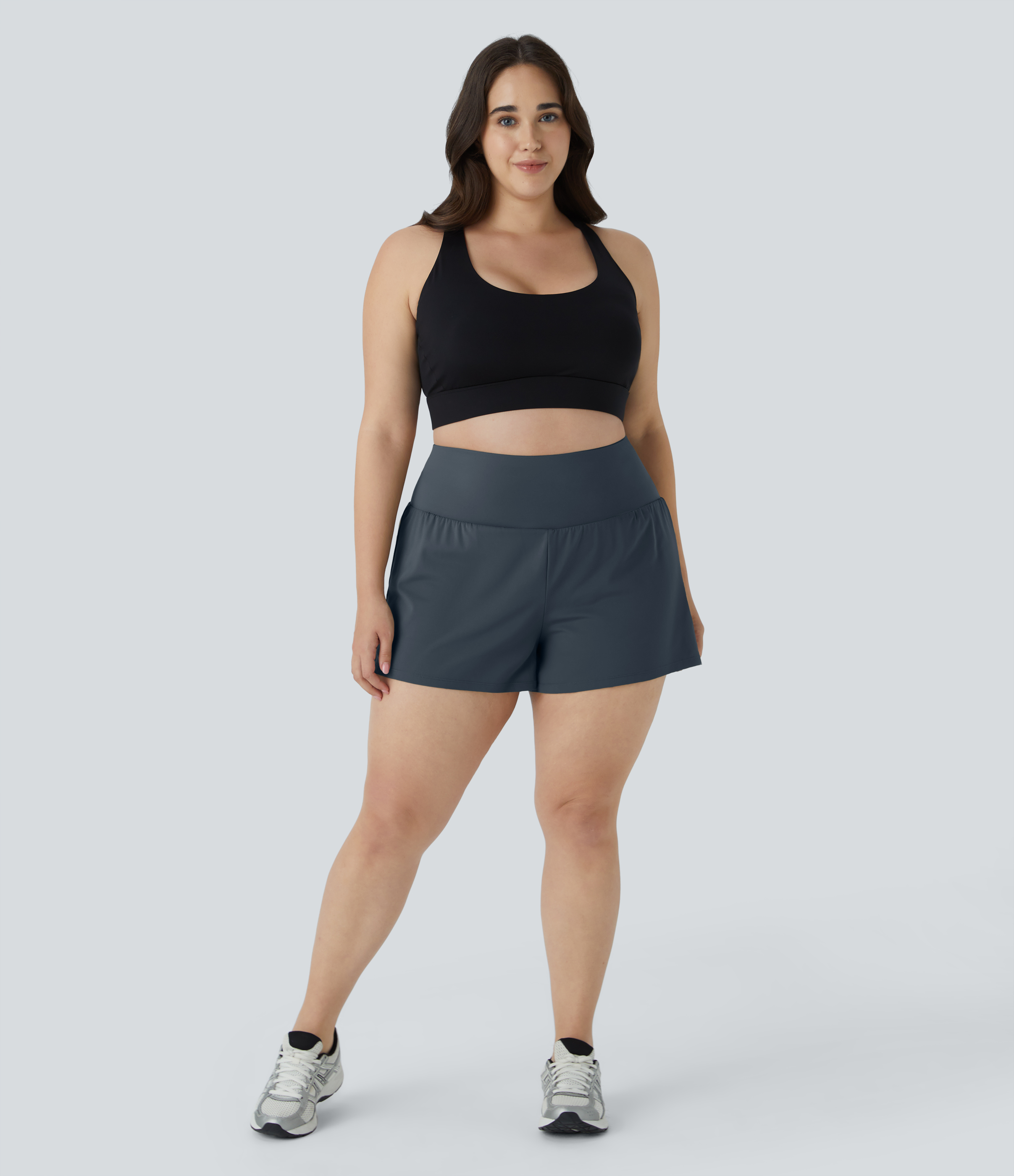 Halara Back Pocket Plus Side Hidden Pocket 2-in-1 Gym Plus Size Shorts 3.5``  - Mood Indigo - 3X 