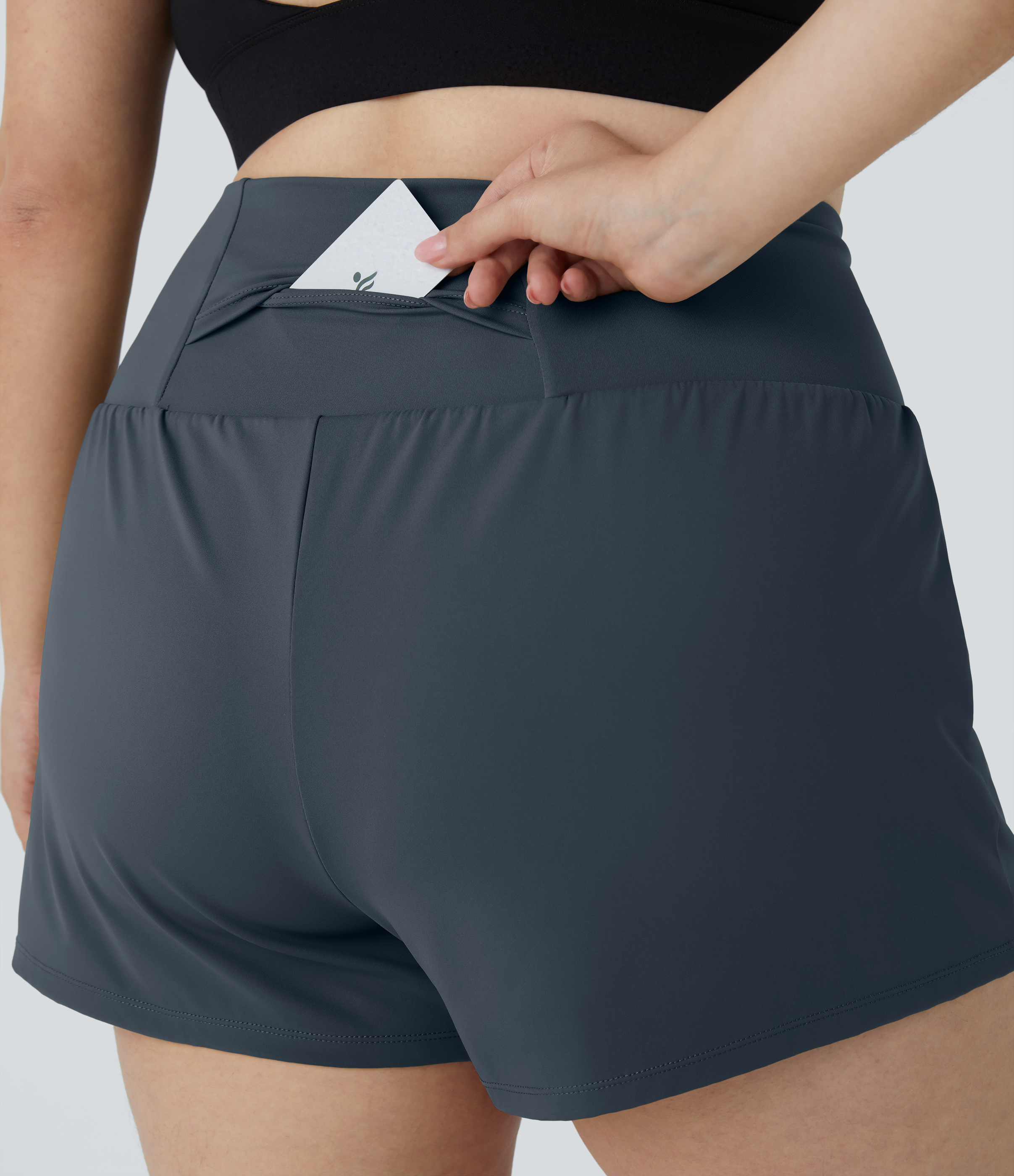 Halara Back Pocket Plus Side Hidden Pocket 2-in-1 Gym Plus Size Shorts 3.5``  - Mood Indigo - 3X 