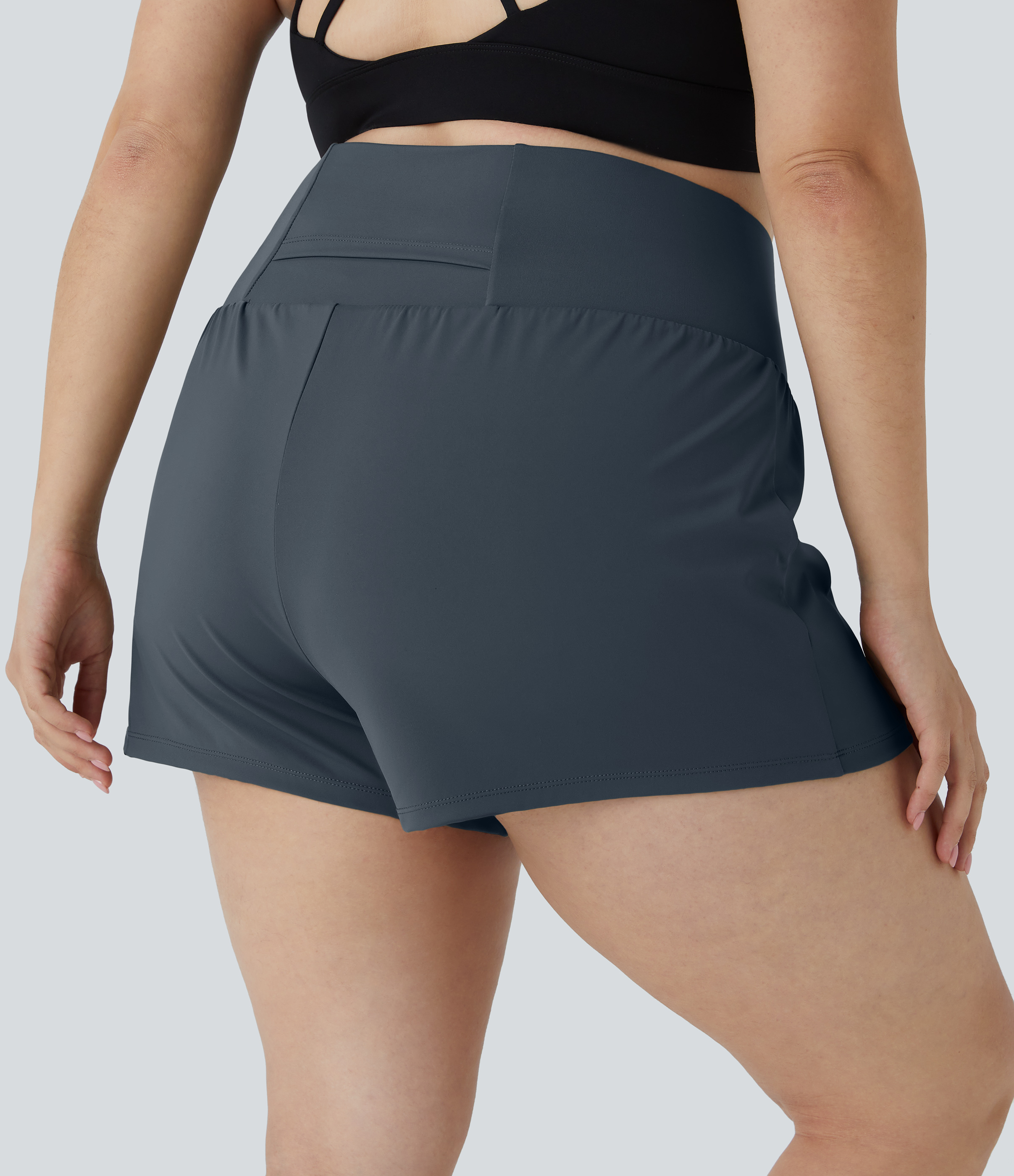 Halara Back Pocket Plus Side Hidden Pocket 2-in-1 Gym Plus Size Shorts 3.5``  - Mood Indigo - 3X 