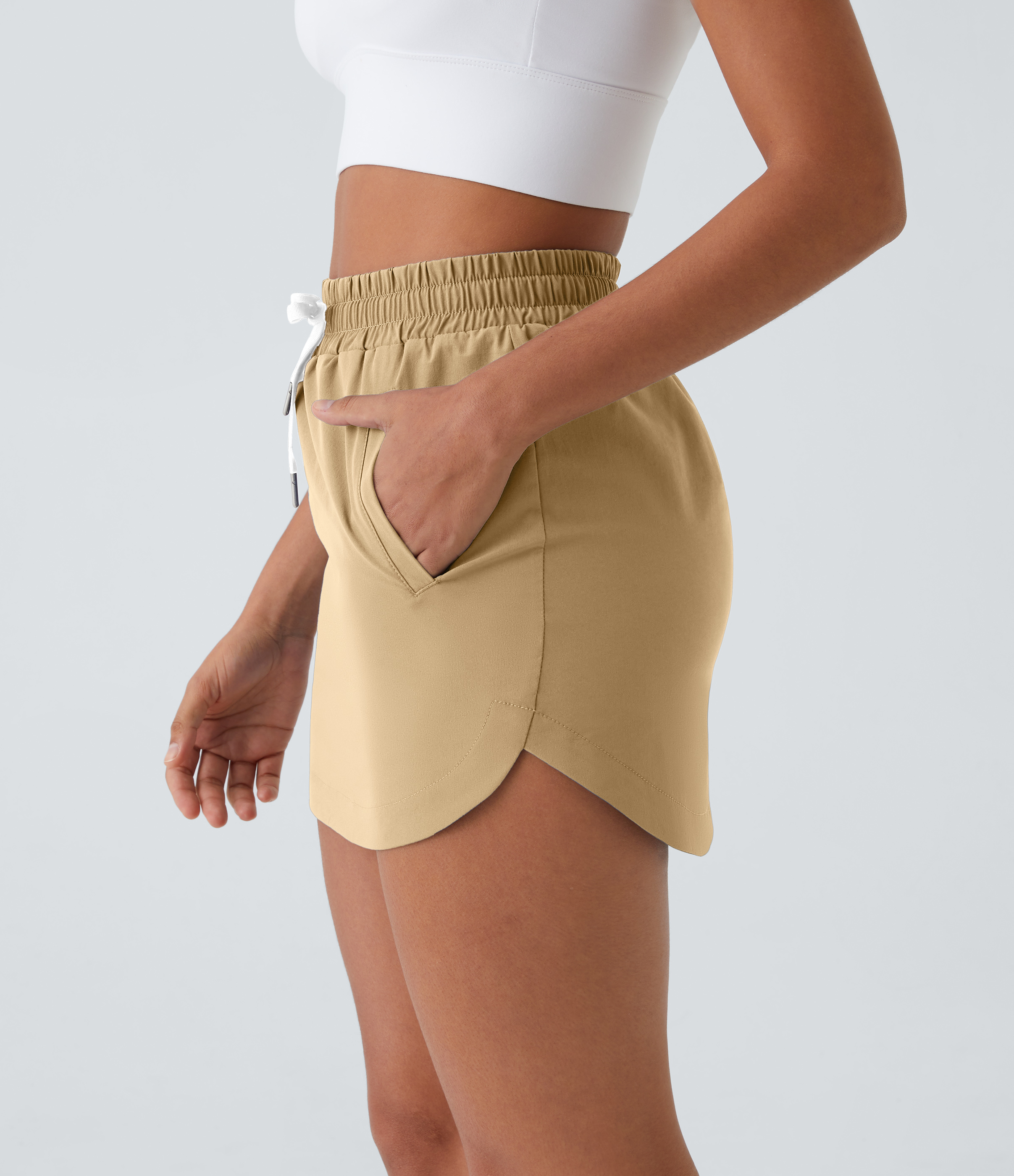 Halara High Waisted Drawstring Side Pocket 2-in-1 Curved Hem Mini Golf Skirt  - Boulder - M midi skirt a line skirt golfing skirt 