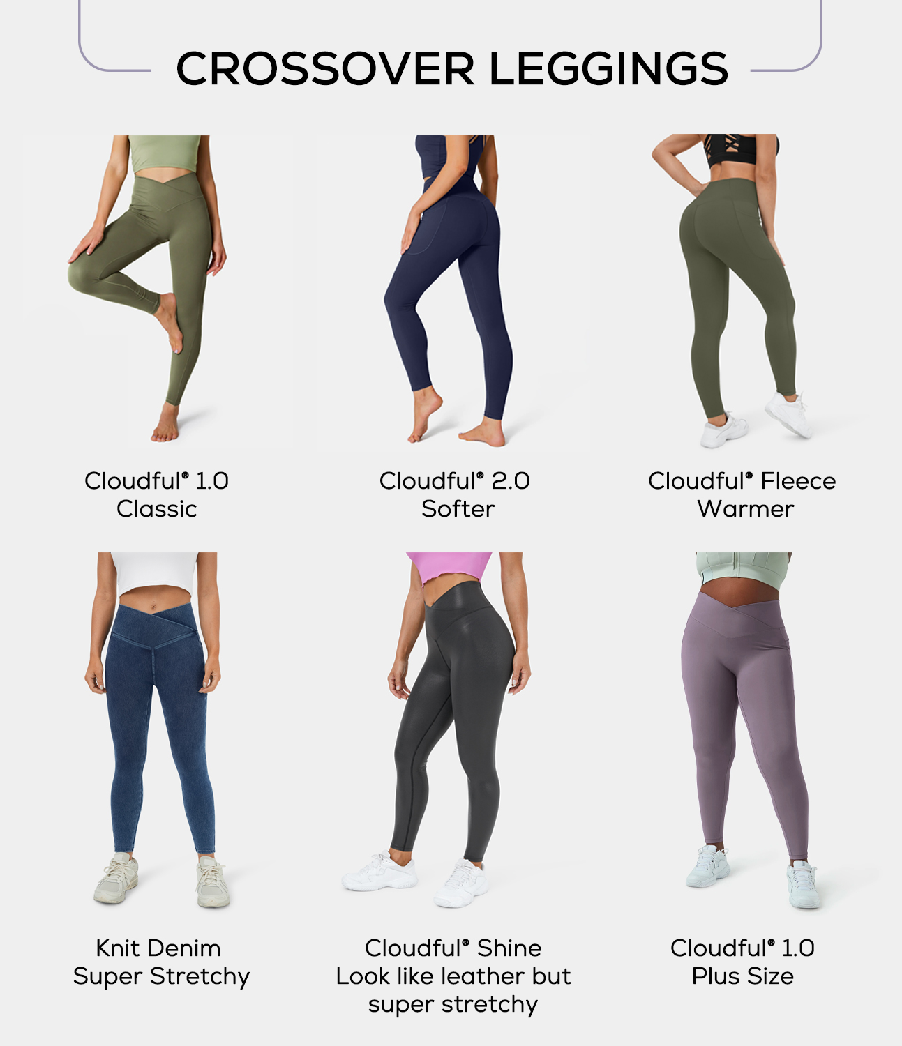 Women's Crossover Pocket Washed Stretchy Knit Denim Casual Leggings HALARA