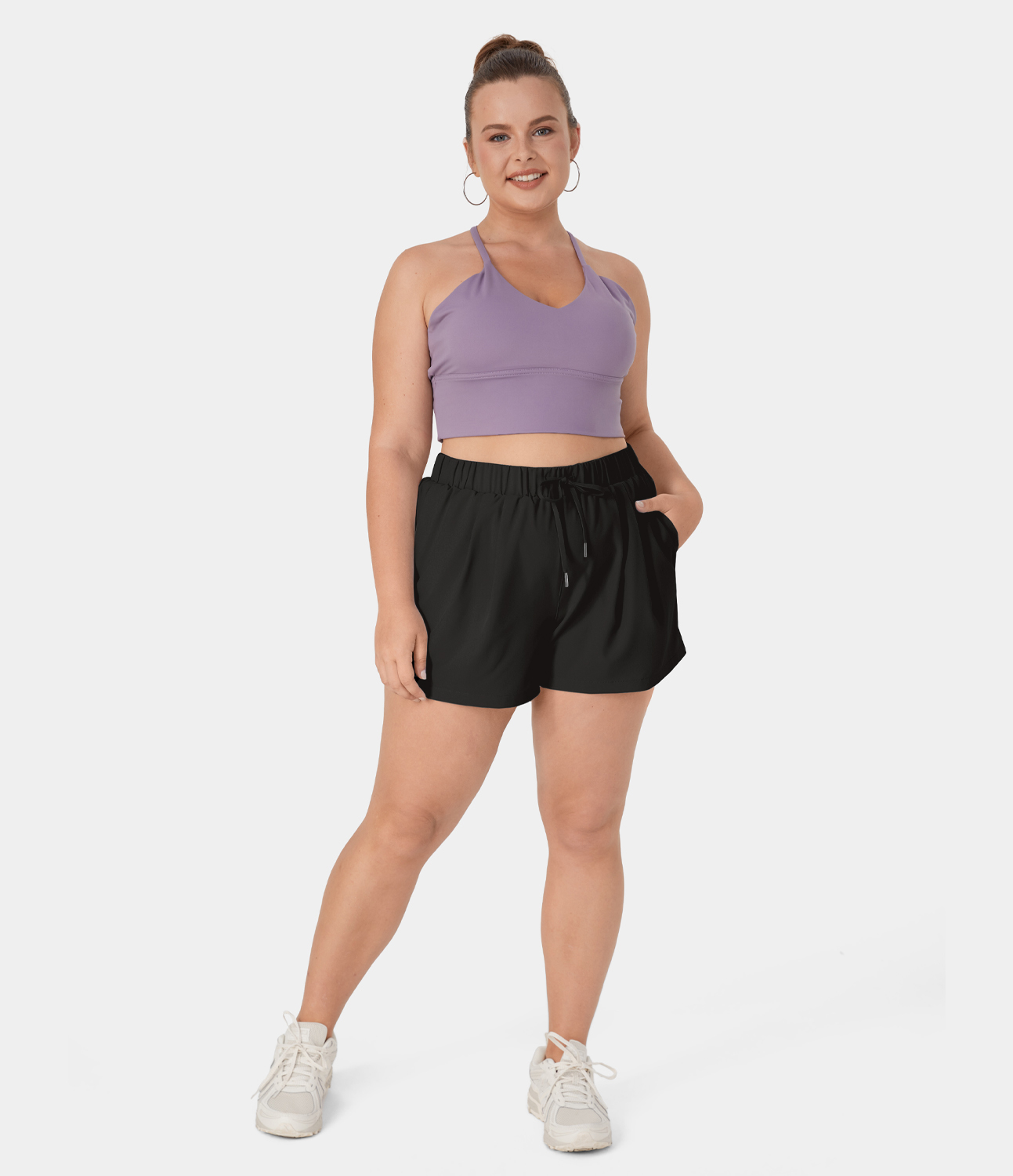 Halara High Waisted Elastic Waistband Drawstring Side Pocket Plus Size Casual Shorts 3