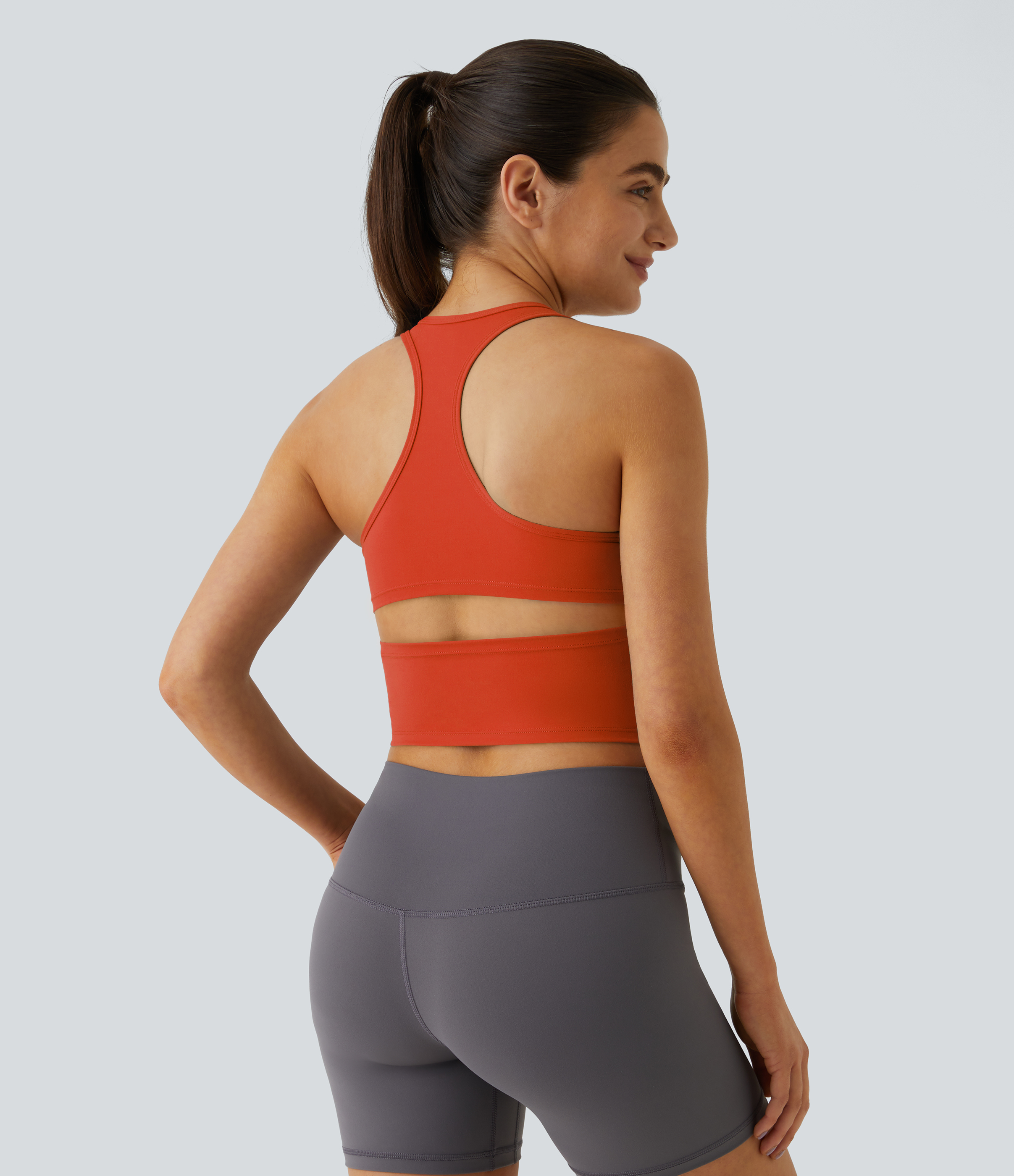 Halara In My Feels Cloudfulв„ў Fabric U Neck Backless Racerback Cut Out Cropped Yoga Tank Top Tank Top - Tigerlily - XL golf tops halter top 