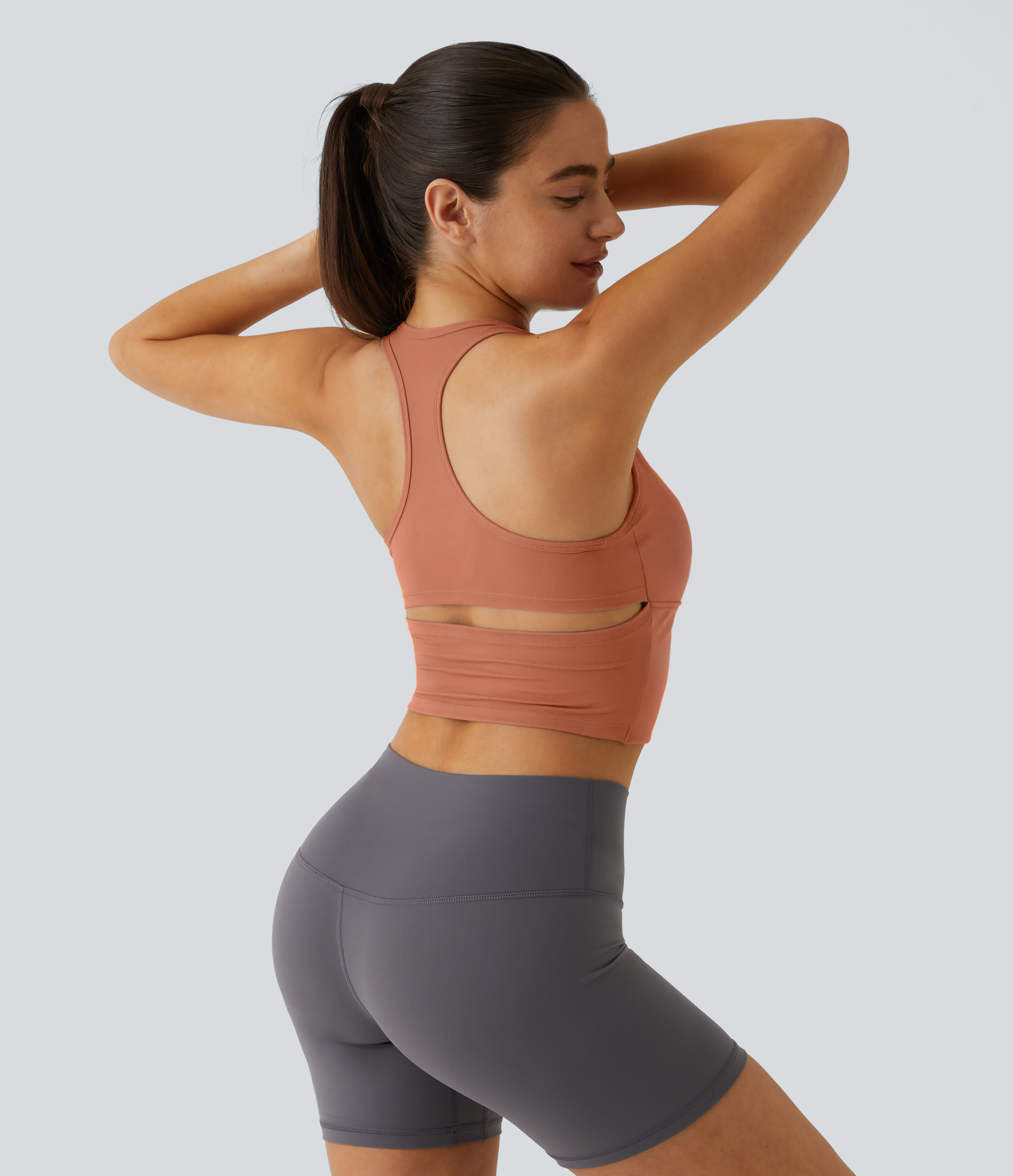 Halara In My Feels Cloudfulв„ў Fabric U Neck Backless Racerback Cut Out Cropped Yoga Tank Top Tank Top - Sun Baked - XS golf tops halter top 