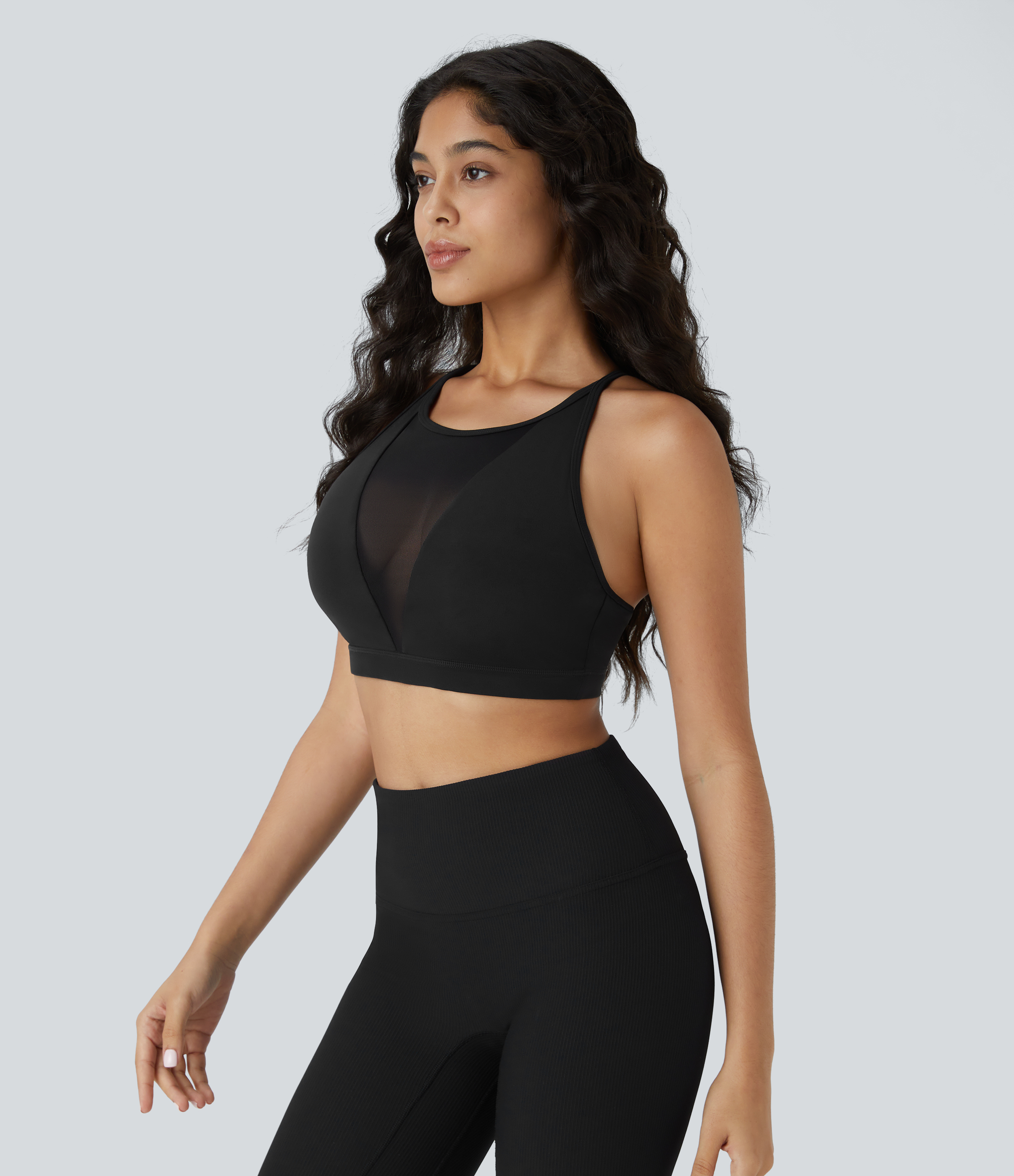 Halara Softlyzeroв„ў Low Support Contrast Mesh Y Back Yoga Sports Bra  - Black - M push up bra strapless bra backless bra sticky bra 
