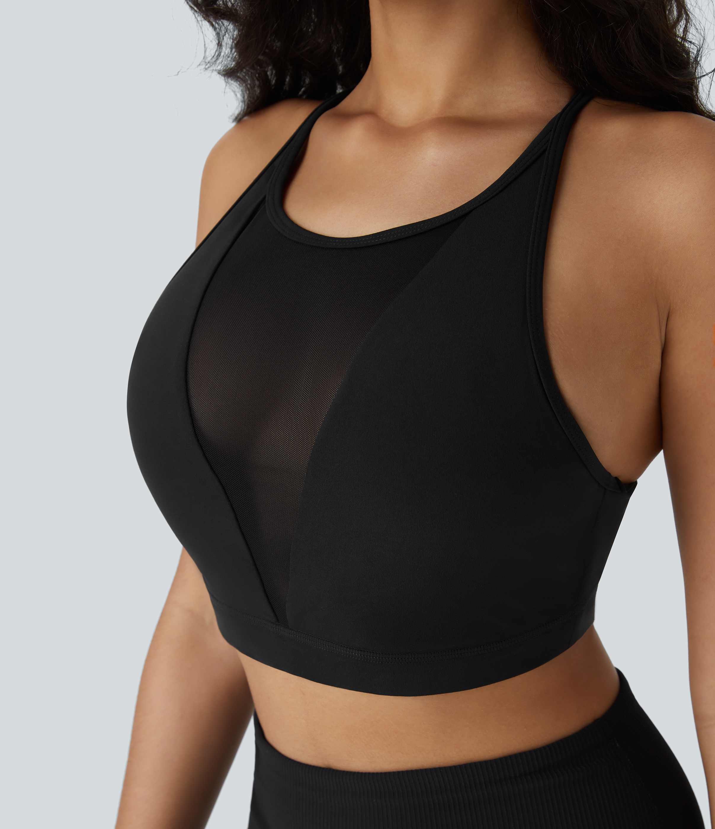 Halara Softlyzeroв„ў Low Support Contrast Mesh Y Back Yoga Sports Bra  - Black - M push up bra strapless bra backless bra sticky bra 
