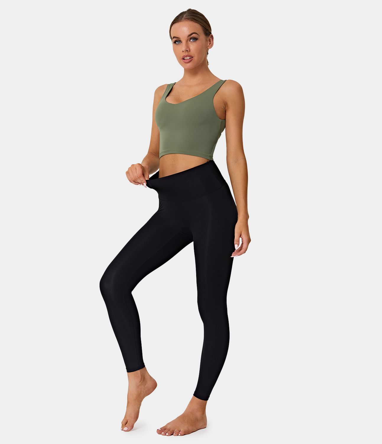 Halara V Back Crossover Workout Cropped Tank Top Tank Top - Deep Olive - L golf tops halter top tunic tops sleeveless tops backless top 