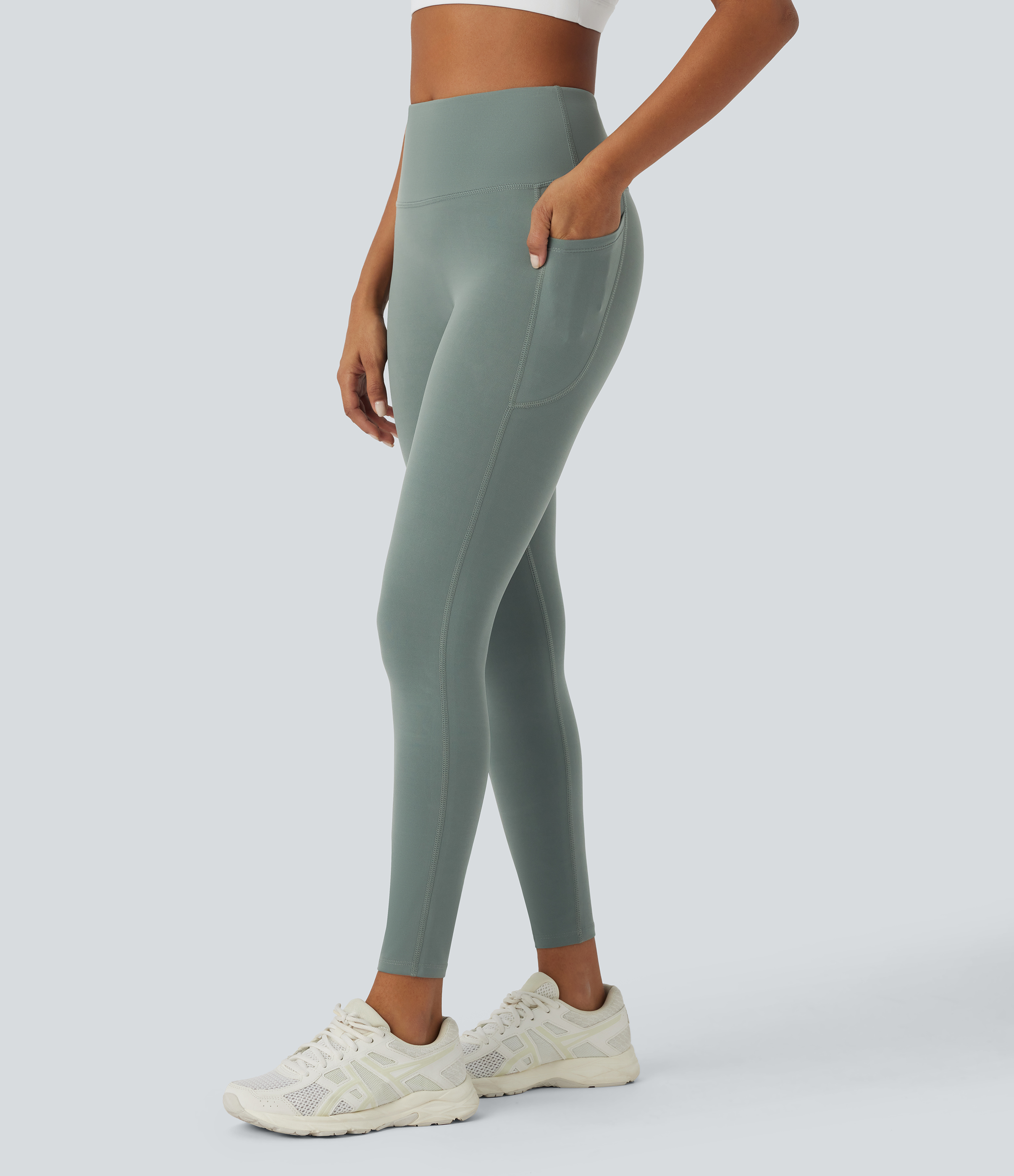 Halara PatitoffВ® 2.0 Pet Hair Resistant High Waisted Side Pocket Yoga Leggings  - Washington Gray Green - S(full_length) gym leggings 