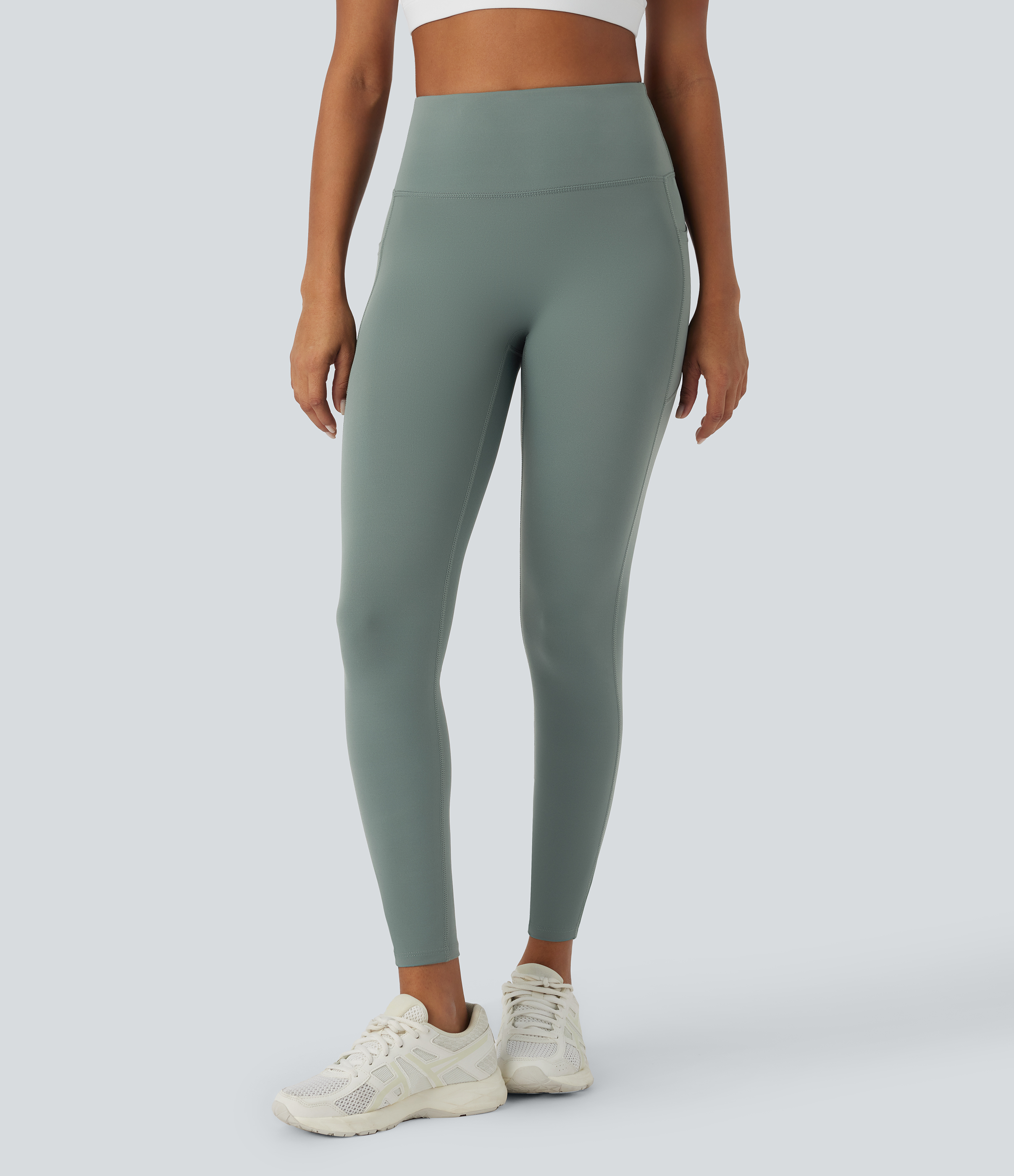 Halara PatitoffВ® 2.0 Pet Hair Resistant High Waisted Side Pocket Yoga Leggings  - Washington Gray Green - S(full_length) gym leggings 