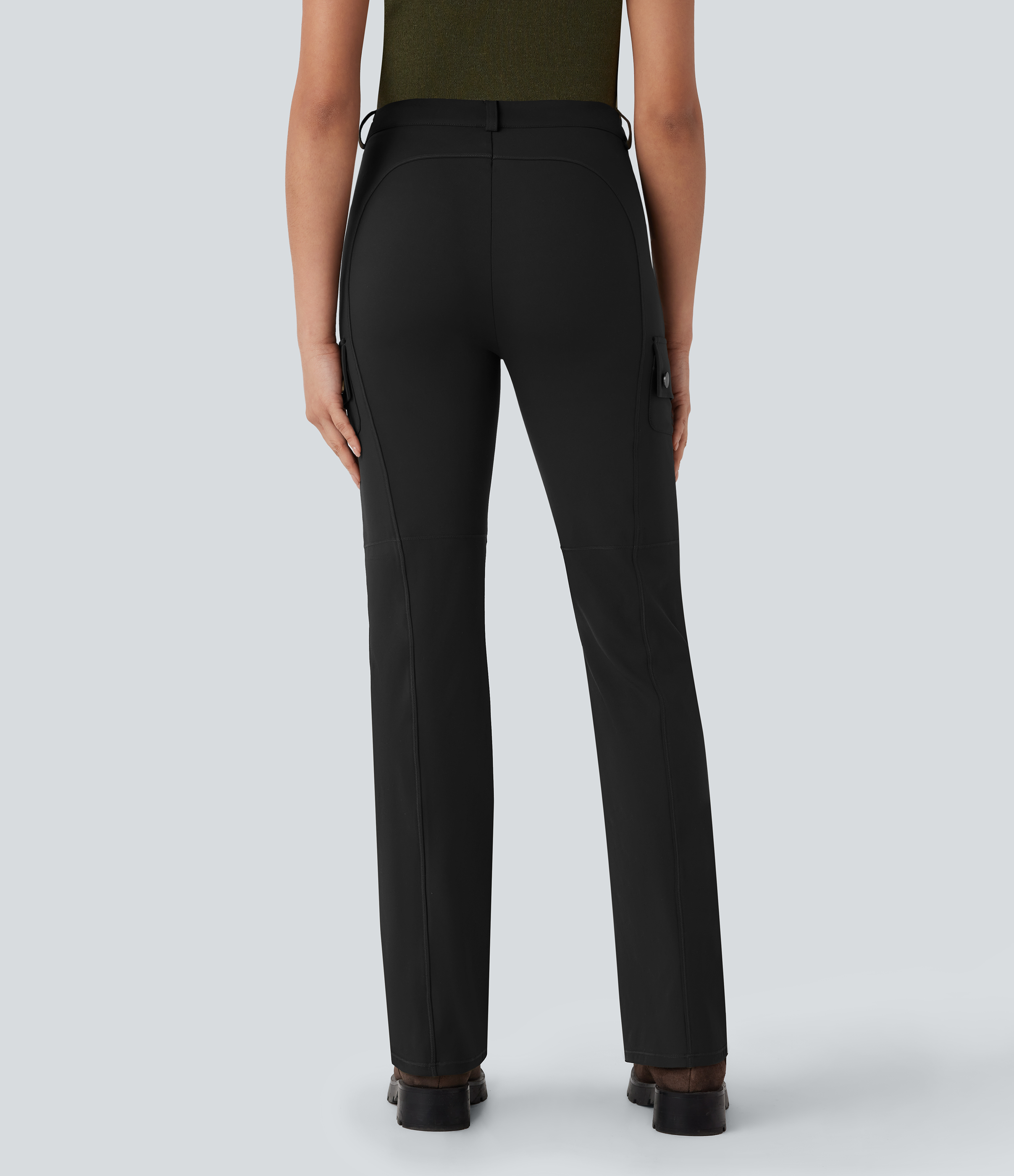 Halara Mid Rise Multiple Pockets Hiking Cargo Bootcut Pants  - Black - XL(regular) 