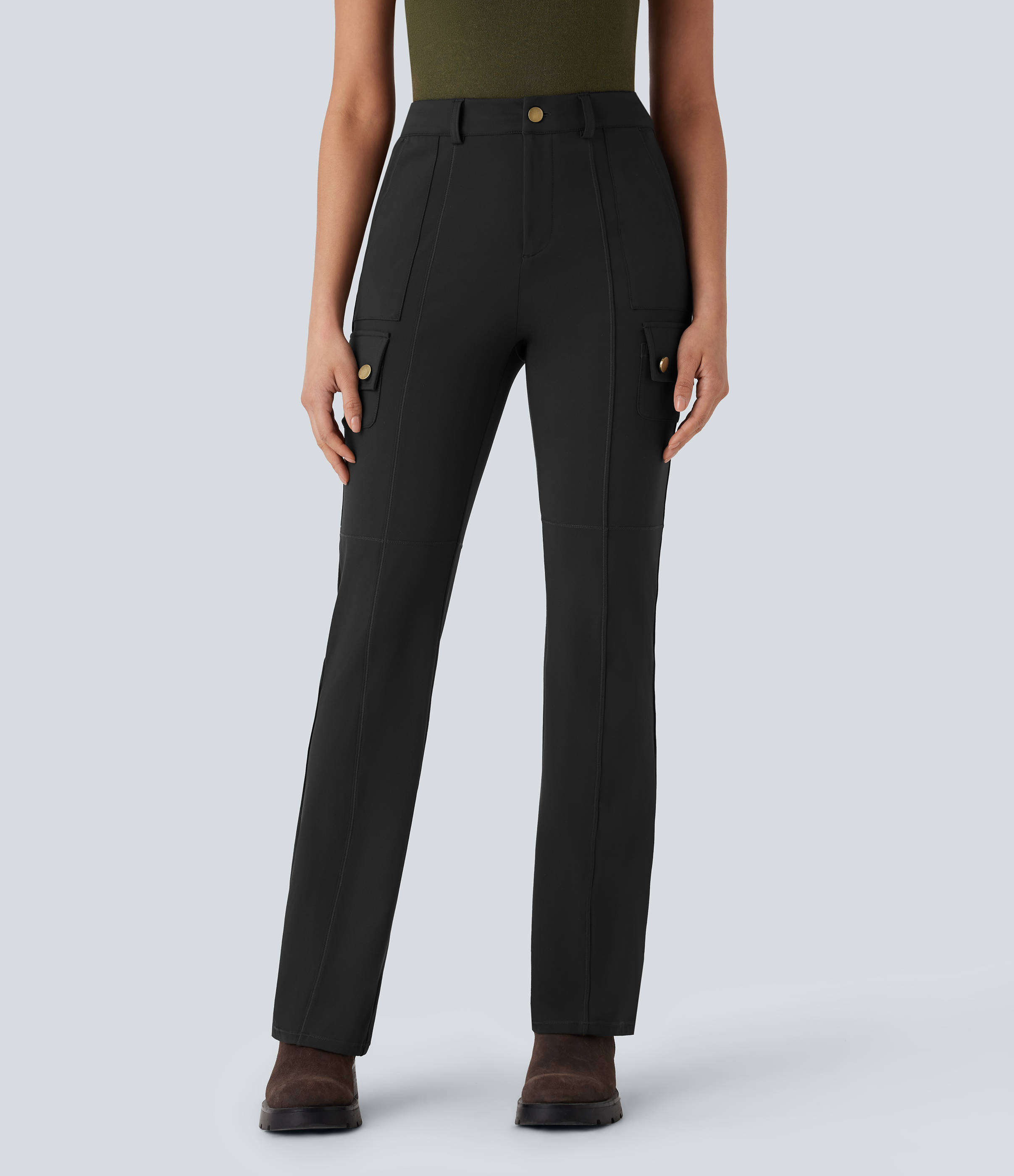 Halara Mid Rise Multiple Pockets Hiking Cargo Bootcut Pants  - Black - XL(regular) 