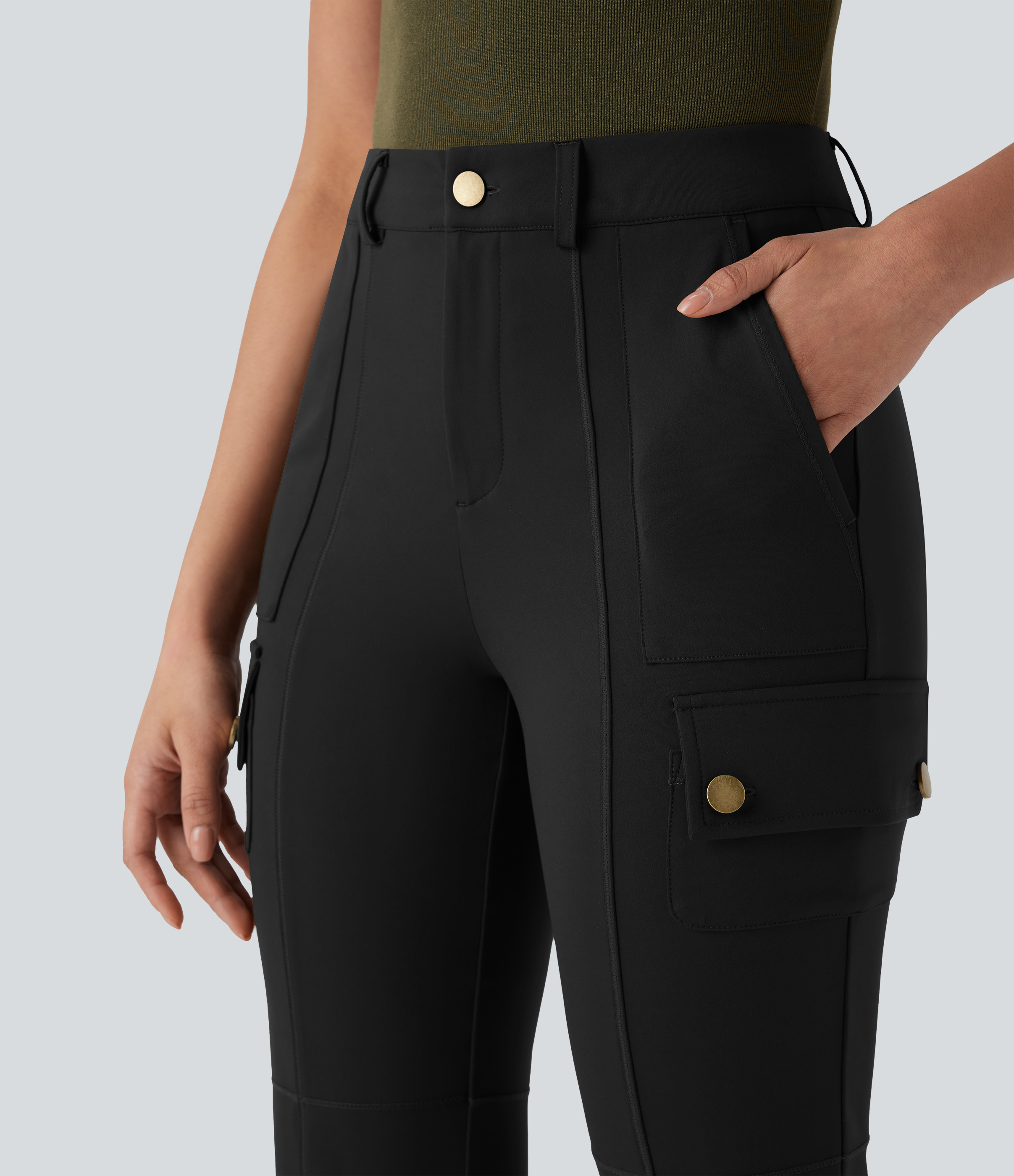 Halara Mid Rise Multiple Pockets Hiking Cargo Bootcut Pants  - Black - XL(regular) 